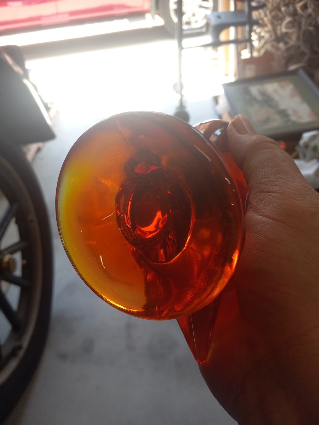 Vintage MCM Viking Heads Up Glass Duck RARE Amberina 14.25″ Large Heavy EUC