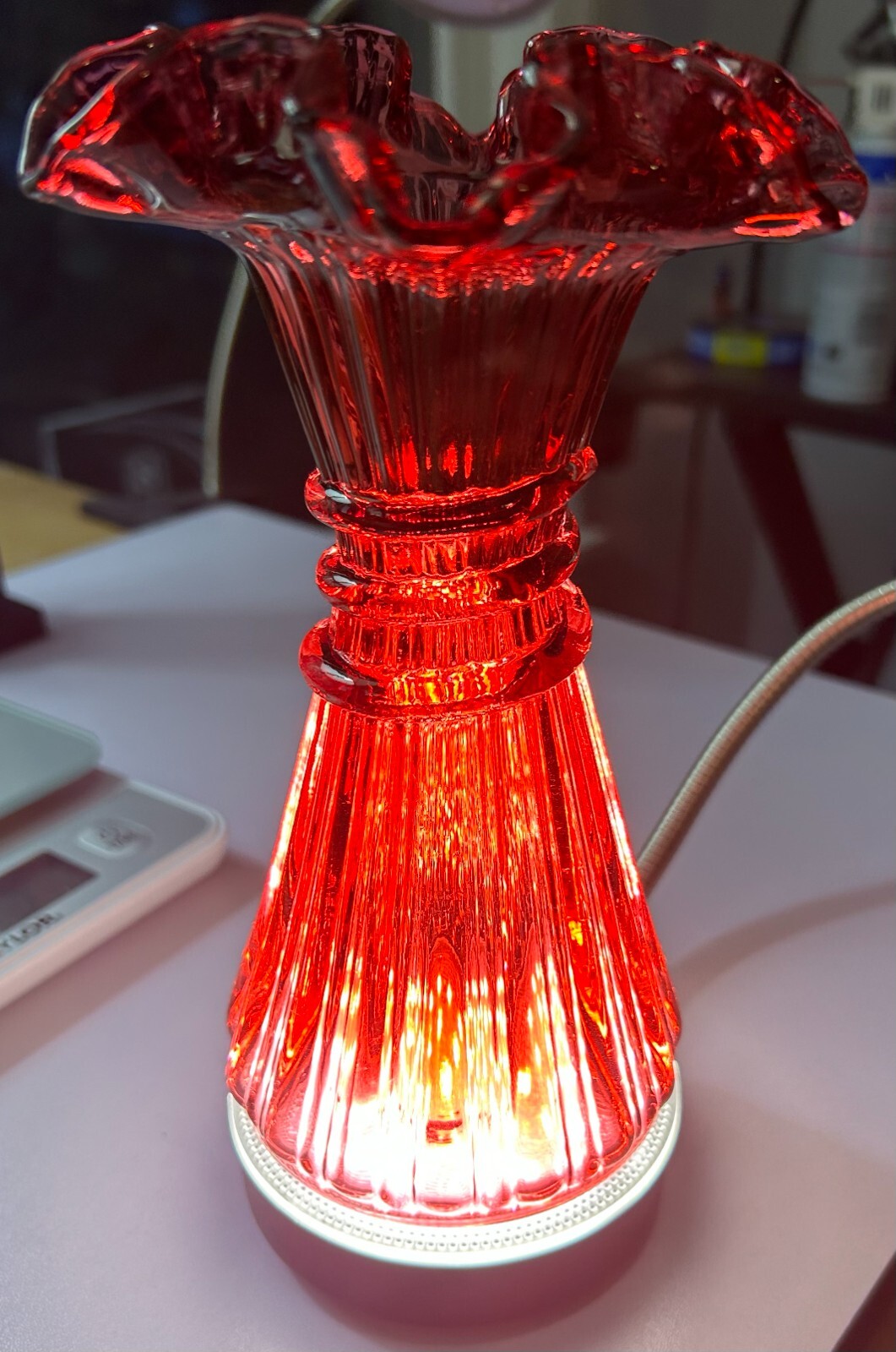 Vintage Fenton Cranberry Wheat Glass Vase 7 1/2 inches tall 3 1/2 inches wide