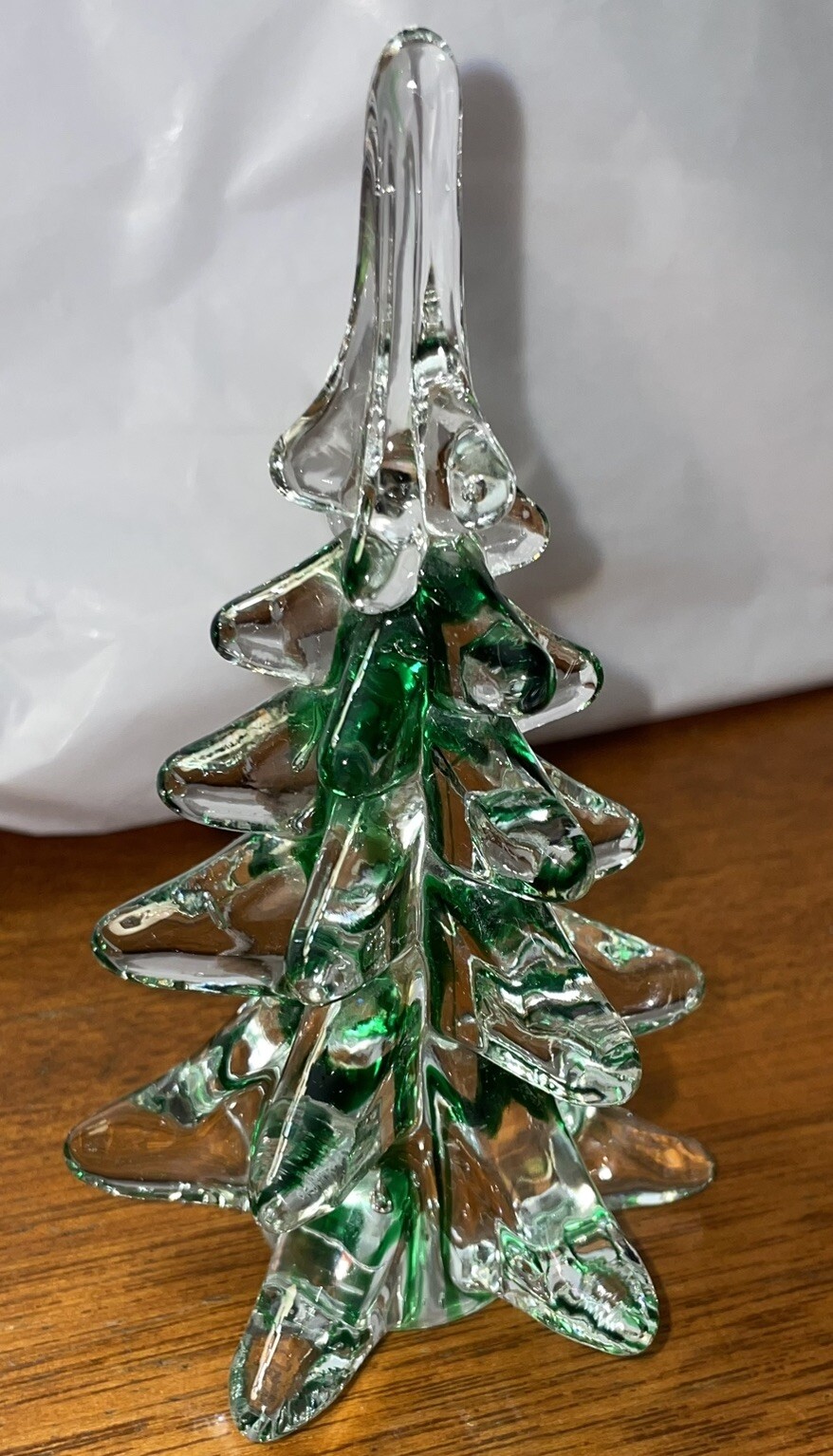 Beautiful Green & Clear Art Glass Abstract Christmas Tree 6” Tall Holiday Decor