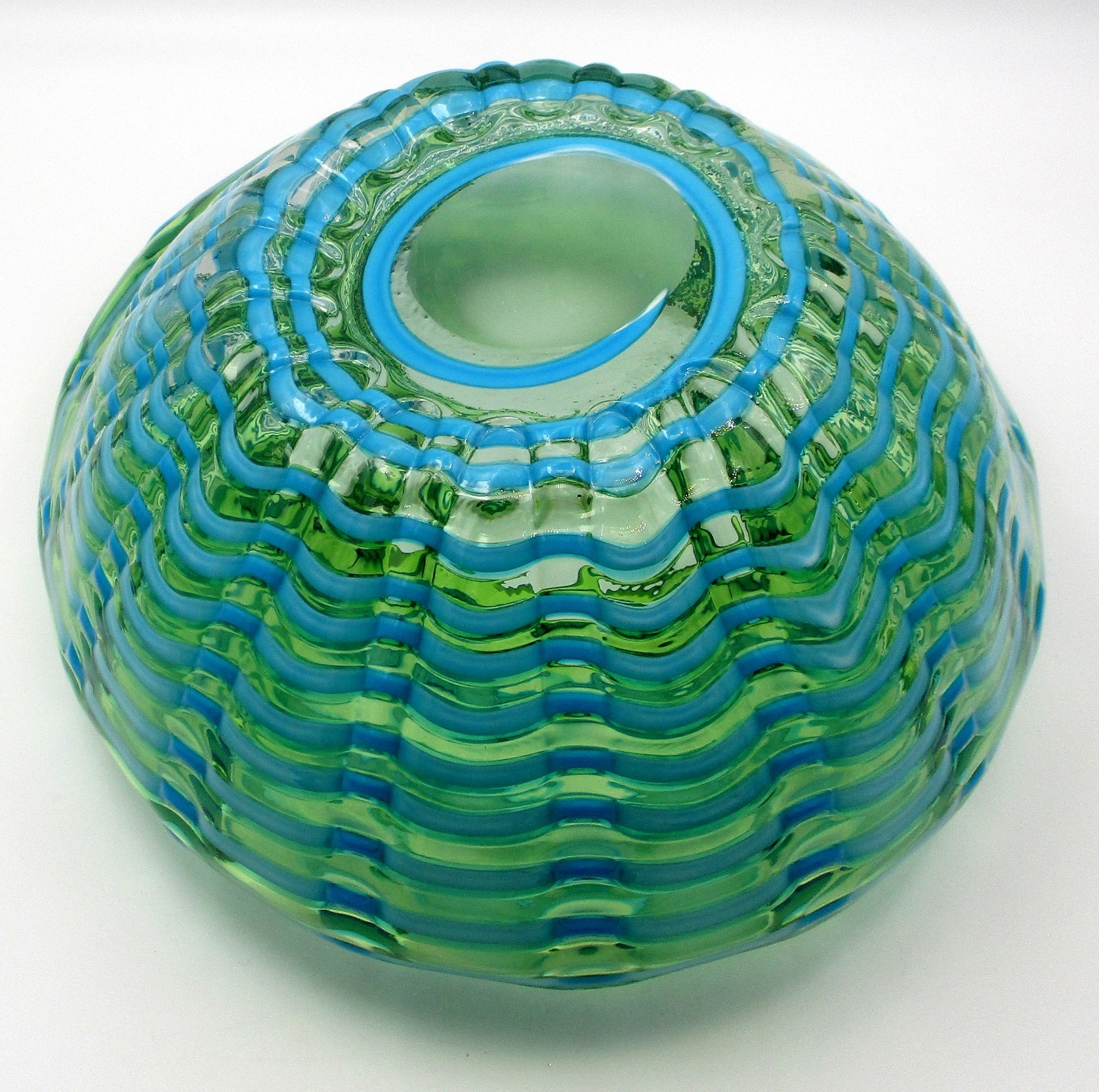DALE TIFFANY Waterfront Hand-Blown Art Glass Green Blue Iridescent Vase or Bowl