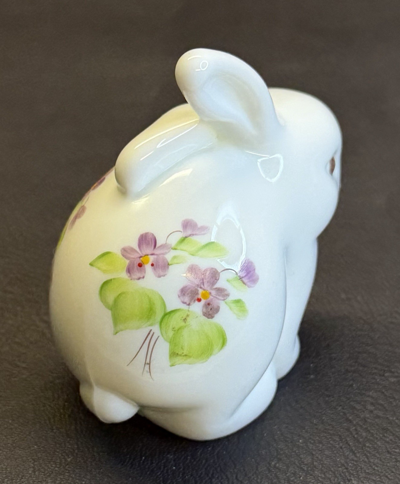 Fenton Bunny ~ Hand Painted “Violets In The Snow” Milk Glass Signed Nancy R