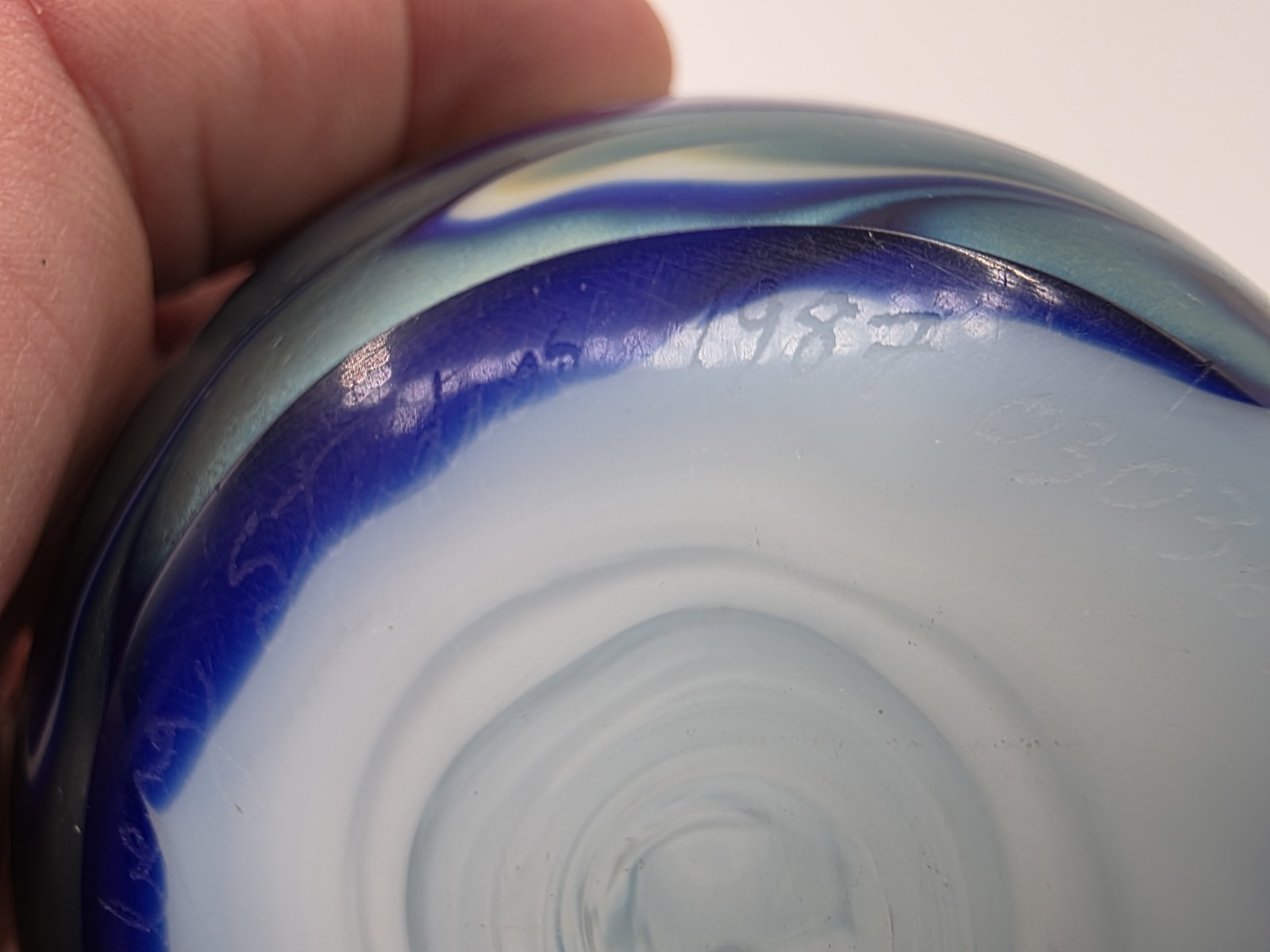 1987 Lundberg Studios Starry Night Moon & Waves Glass Paperweight