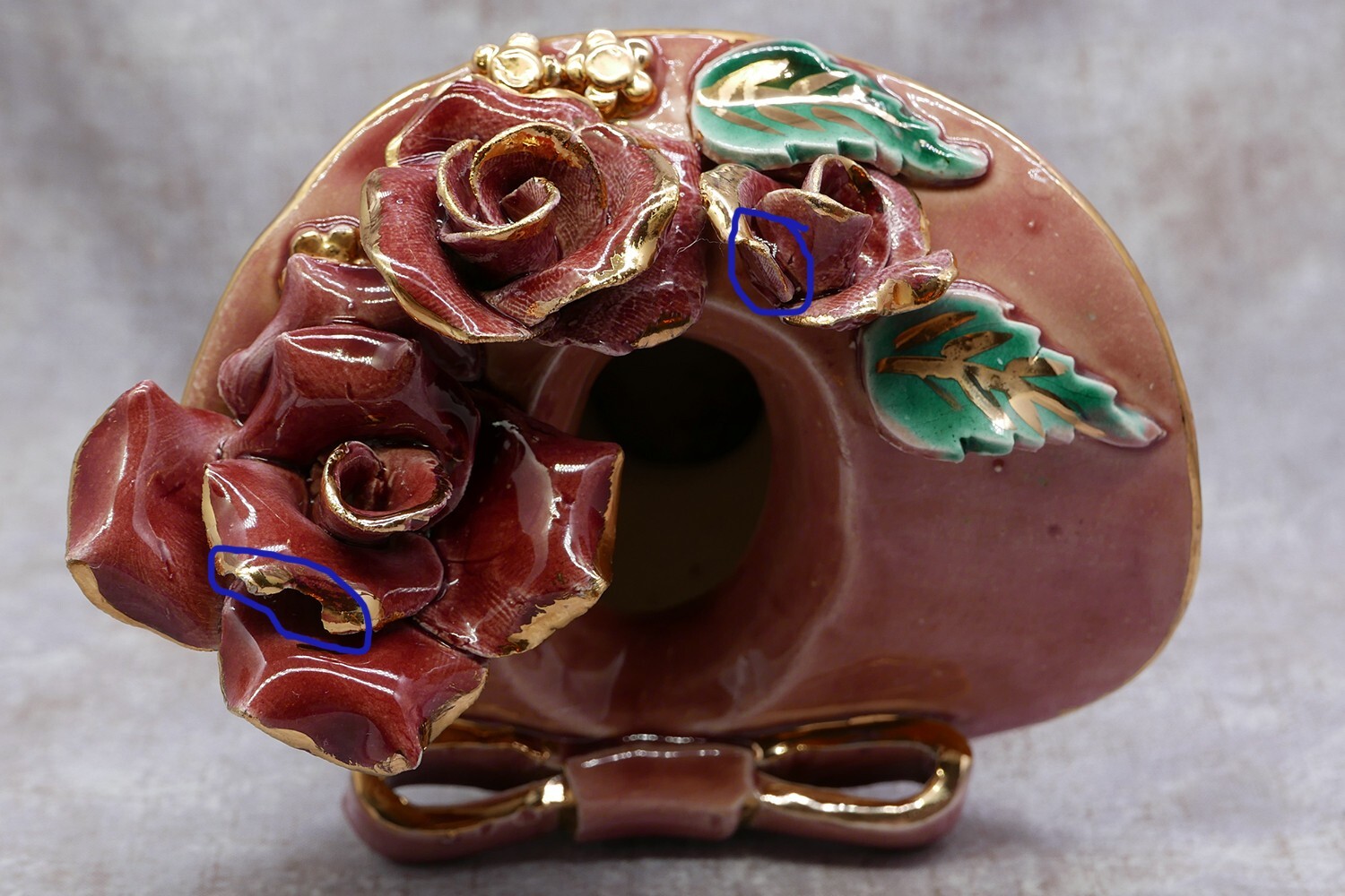 Vintage Unbranded Head Vase Dusty Rose and Gold Accents 7.5″ Tall