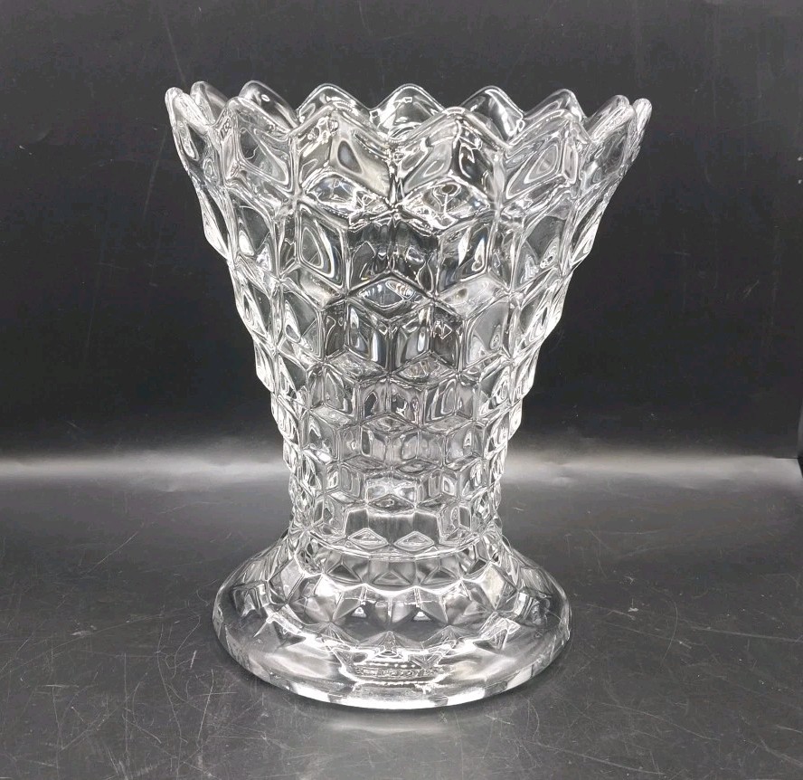 VTG Fostoria American Cubist Flared Vase UV Reactive Glow 9.25”