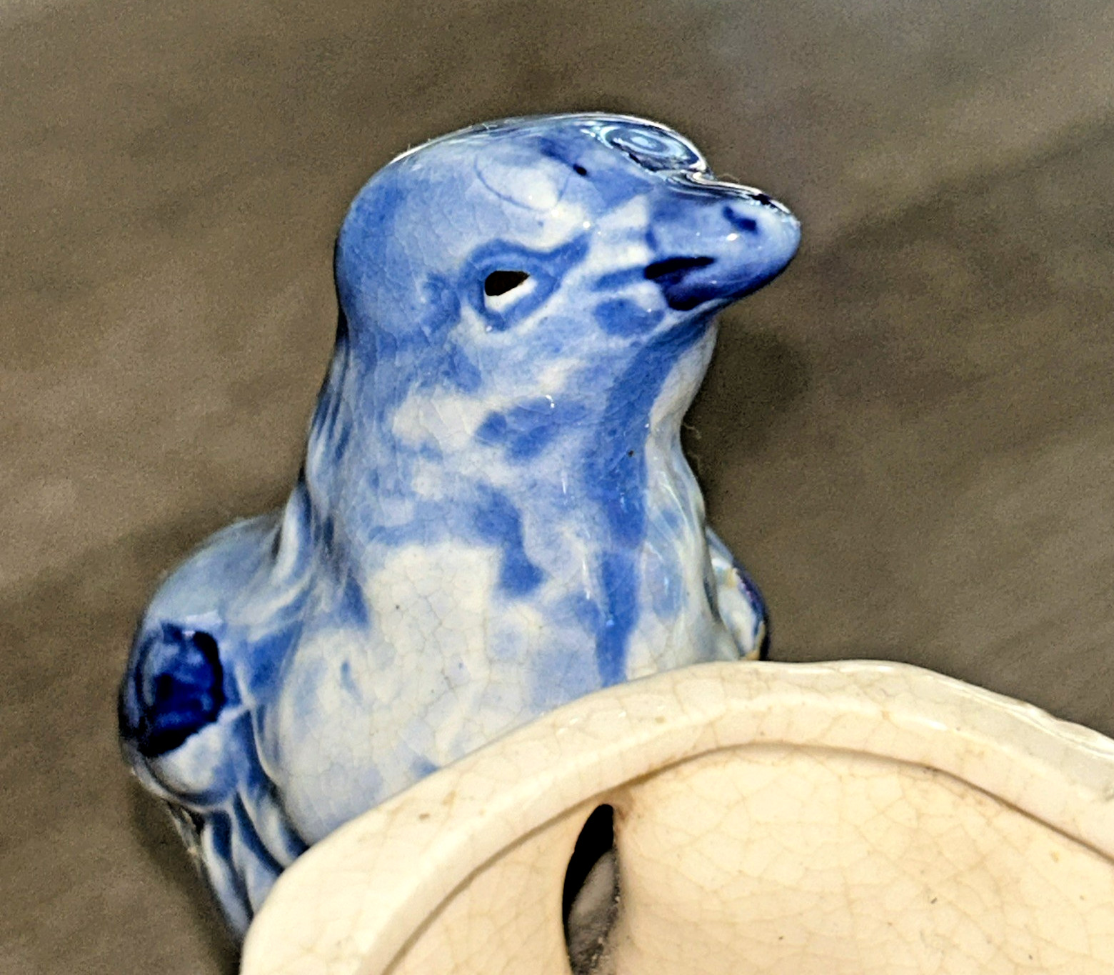 Vintage Ceramic Blue Bird Perched on Branch Planter Tree Trunk with Bird