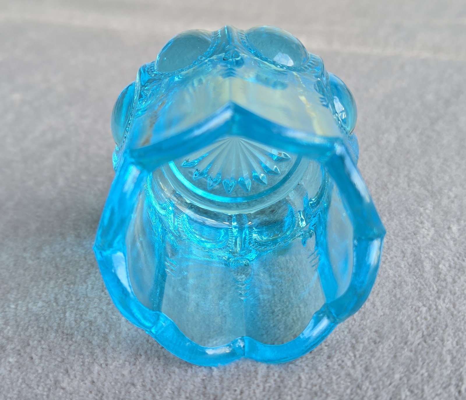 Degenhart Uranium Toothpick Holder Sapphire Blue UV Glass Beaded Oval 1950s-60s