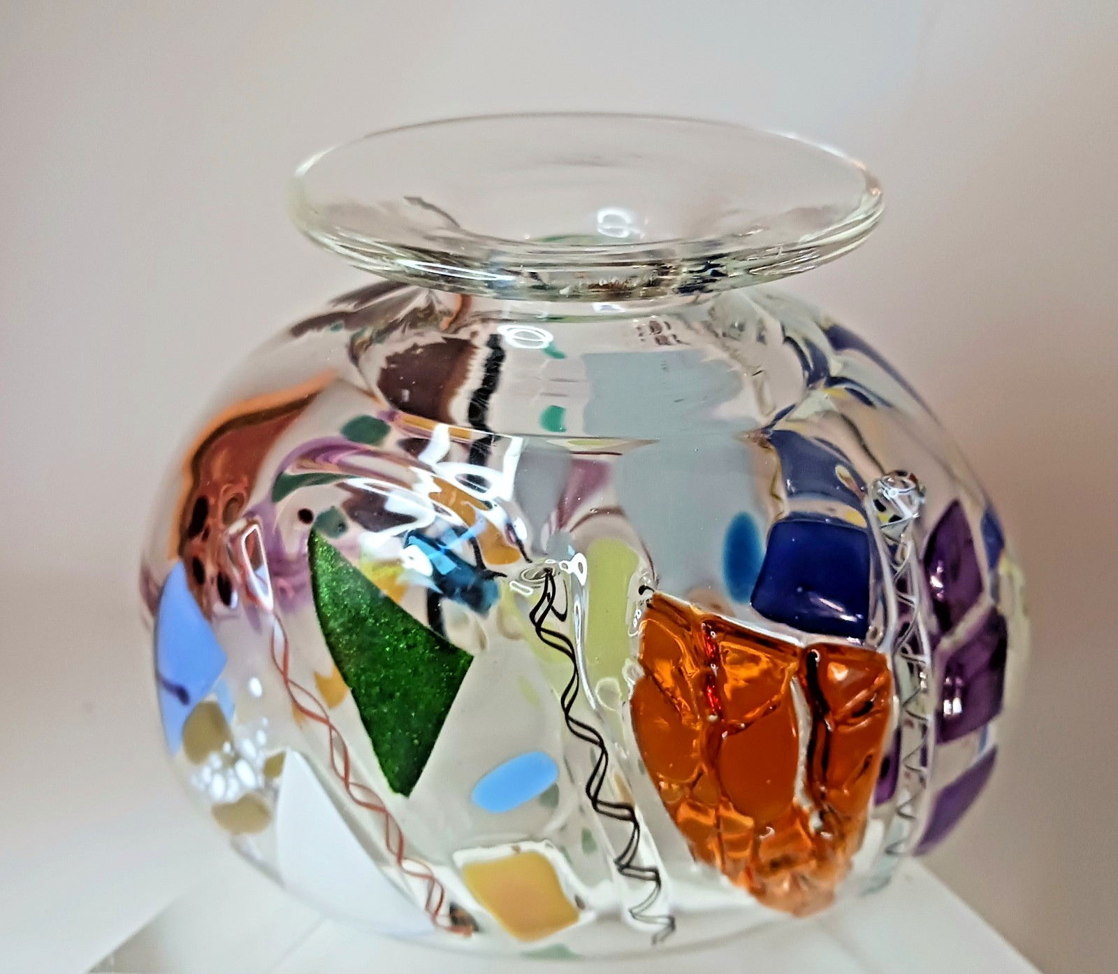 Michael Kraatz 1980’s Memphis Style Studio Art Glass Vase. Signed.