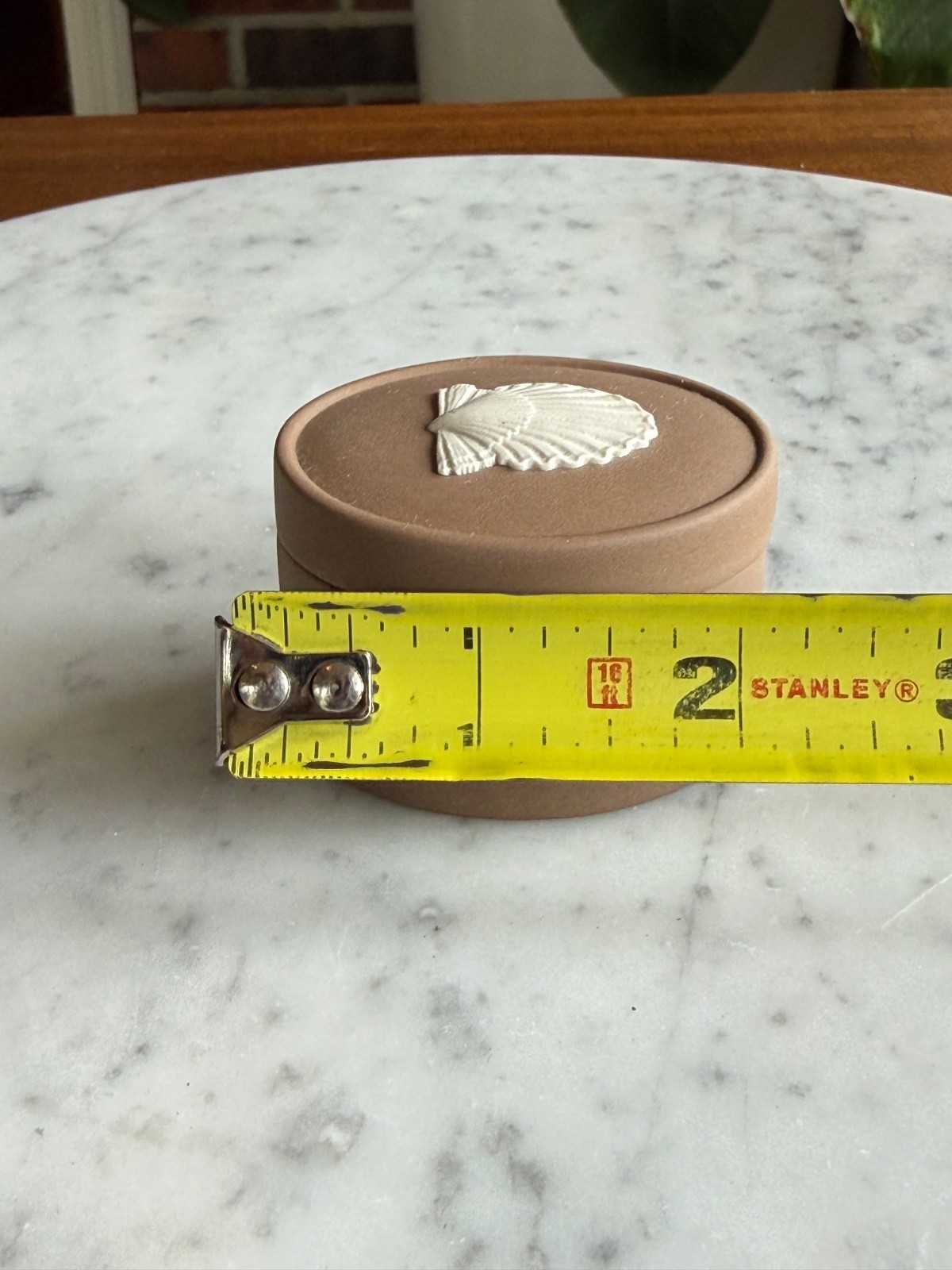 Wedgwood Brown Jasperware Small Oval Shaped Lidded Box With Shell