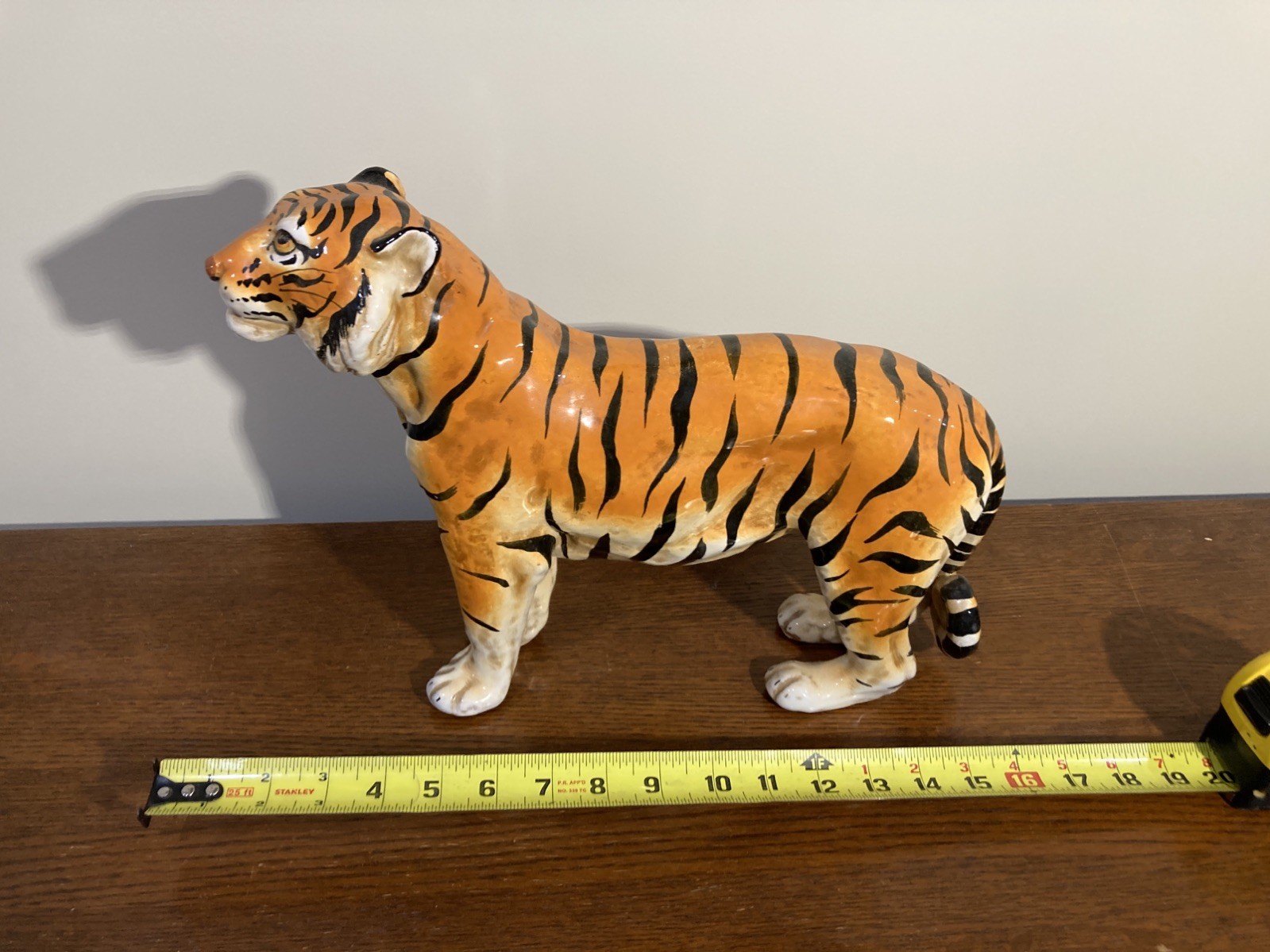 Mid Century Made in Italy Terracotta Tiger Statue Hollywood Regency Majolica
