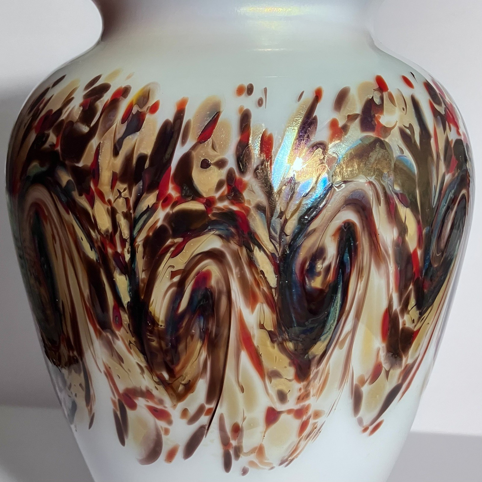MICHAEL NOUROT 2002 C’EZANNE Art Glass Vase / 11.75 INCH / Iridescent CASED RED