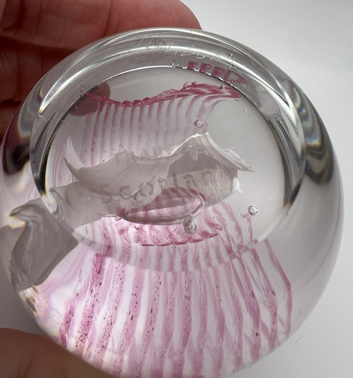 Caithness Glass Paperweight, Trapeze, Scotland, Pink and White Swirl, Valentine