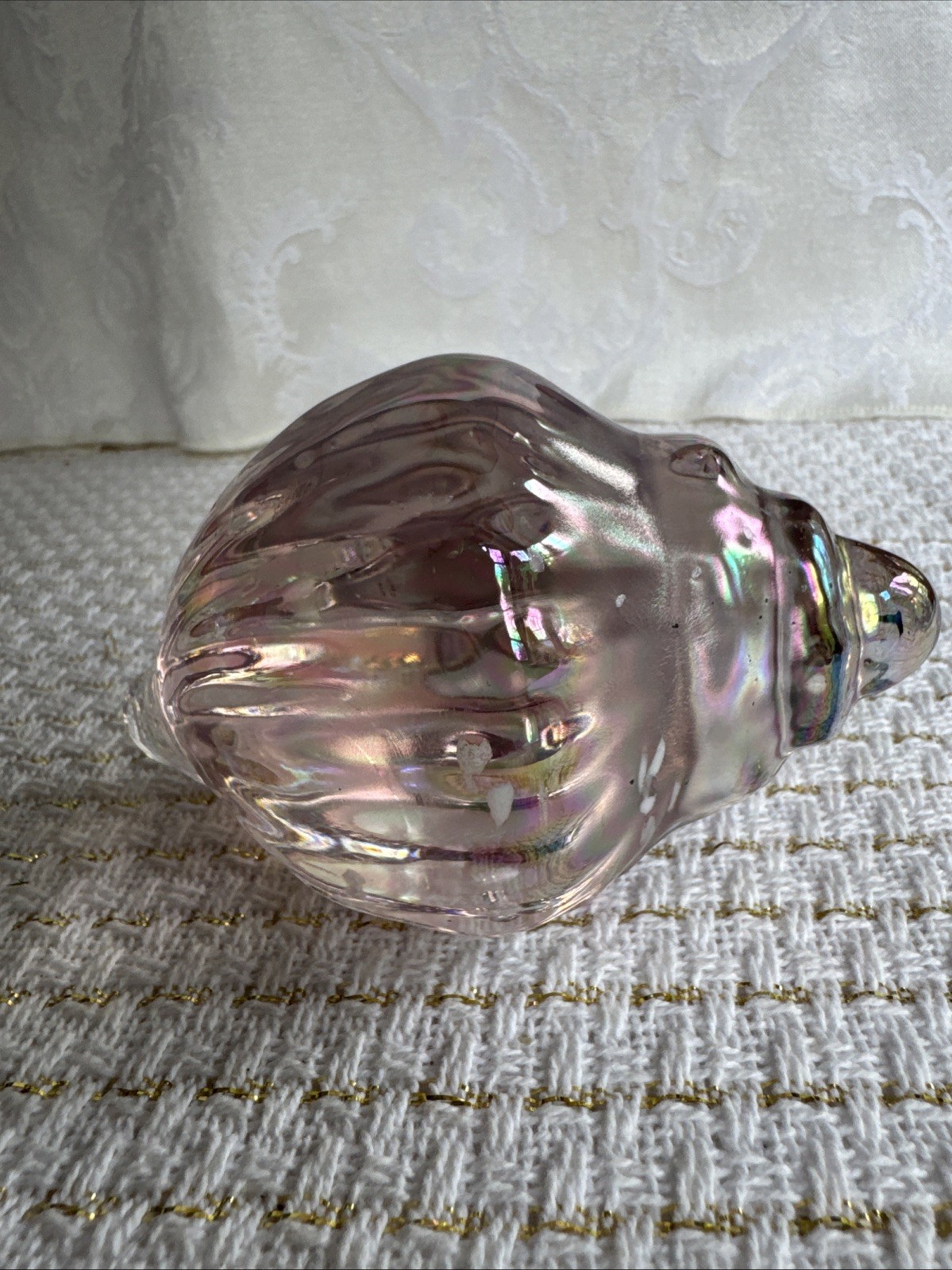 Vtg Paperweight Silvestri Iridescent Pink Conch Shell Art Glass 4.75” L 2.75” T