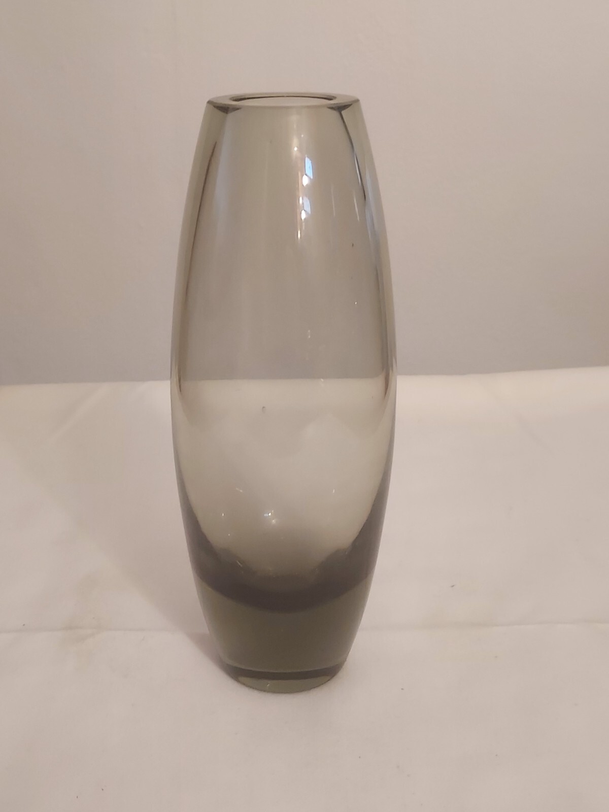 MCM Signed HOLMEGAARD Smoke GRAY Grey Art Glass 8 7/8″ VASE Per Lutken Hellas