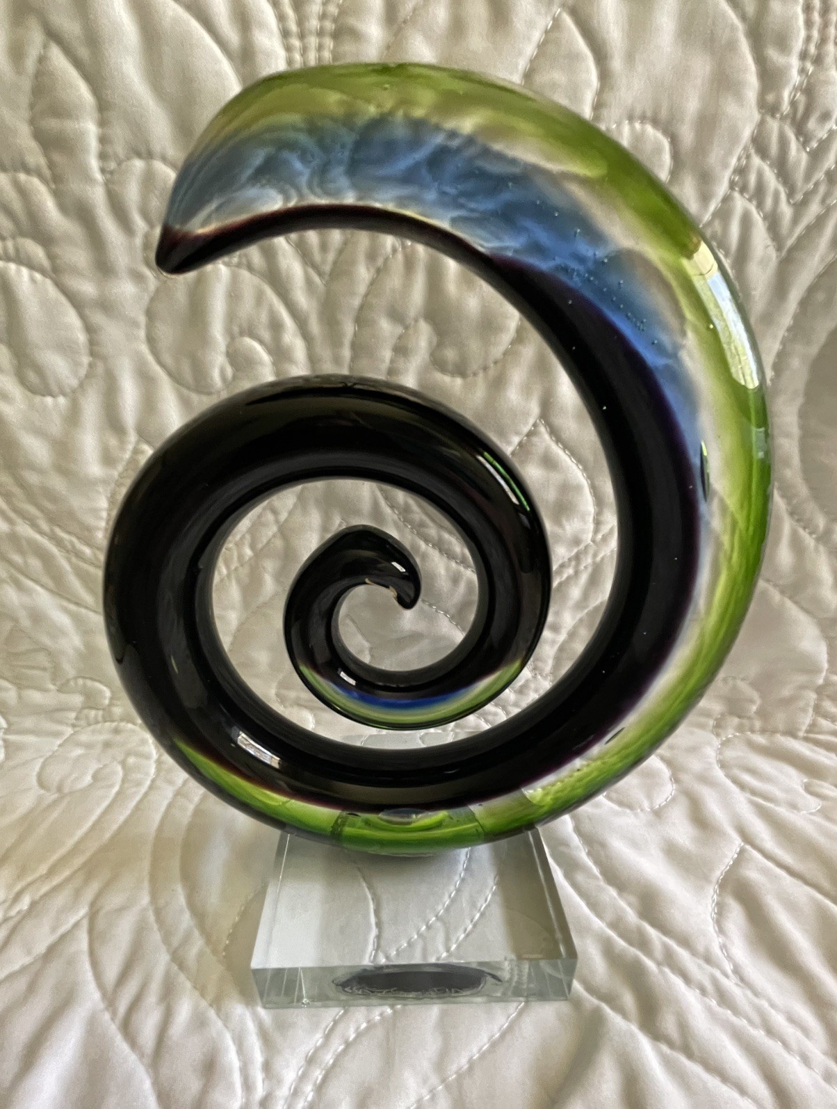 Abstract Mid Century Circular Art Glass Sculpture -Mounted Glass Base- COLORFUL!