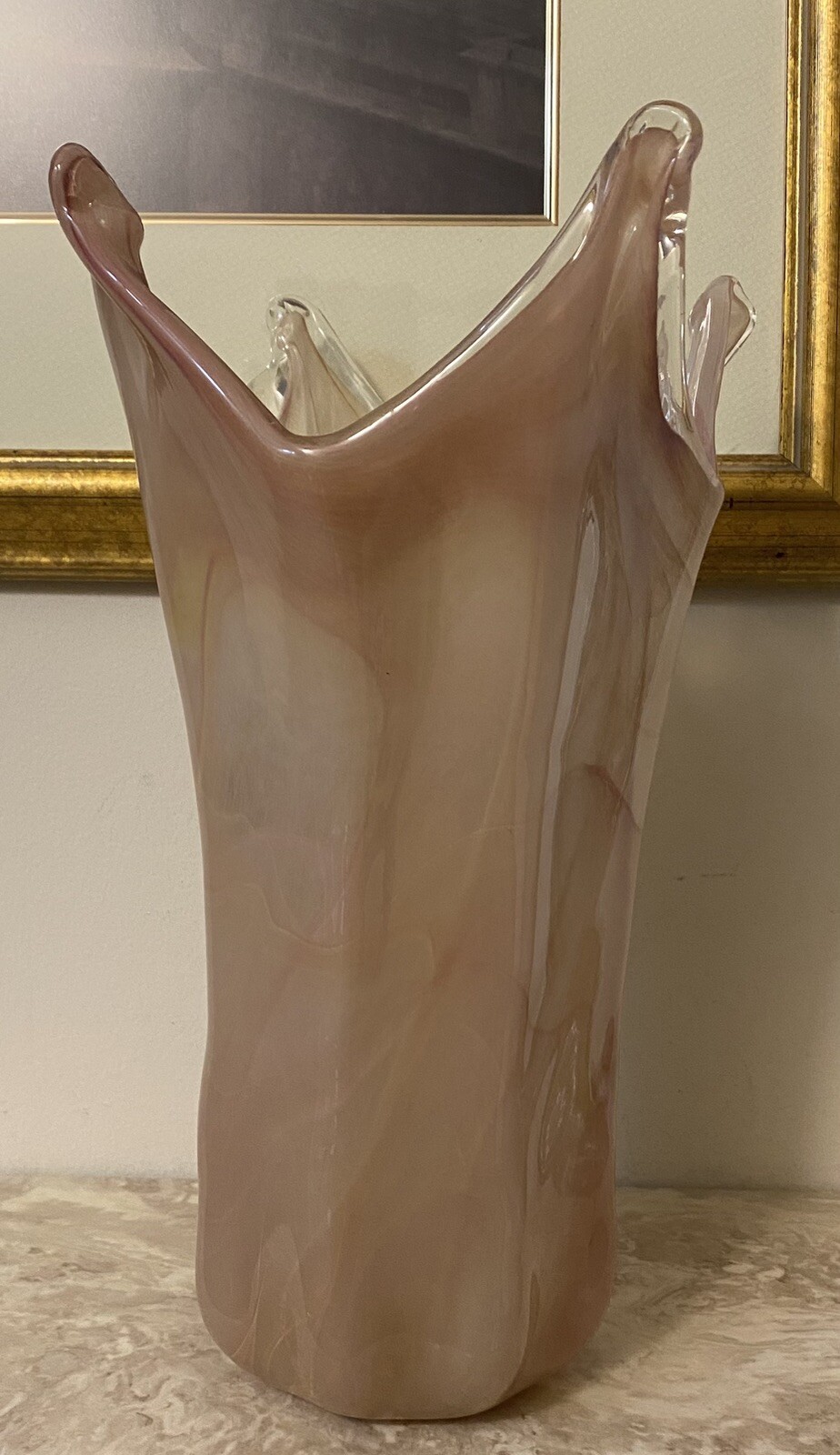 Murano Art Glass Lavorazione Vase Splash Rim 11.5″ Tall Vintage Glass Art MCM