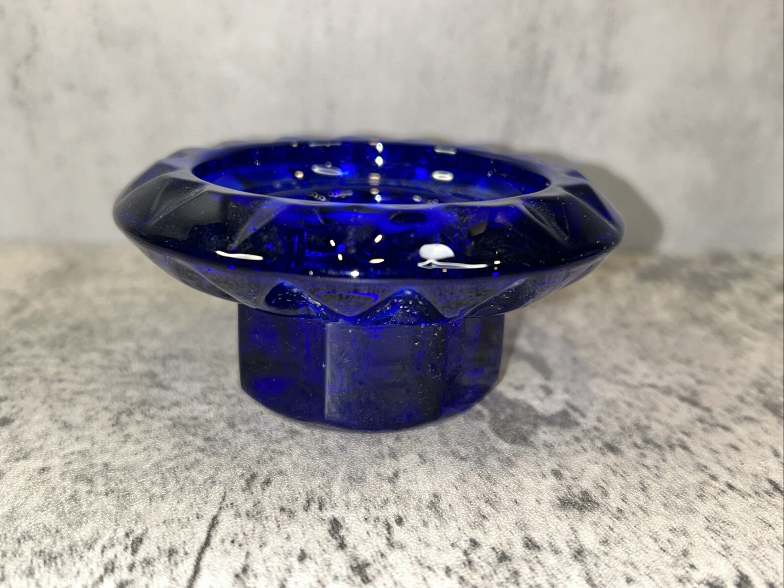 Arcoroc Glass Candlestick Holder Cobalt Sapphire Blue France Vintage
