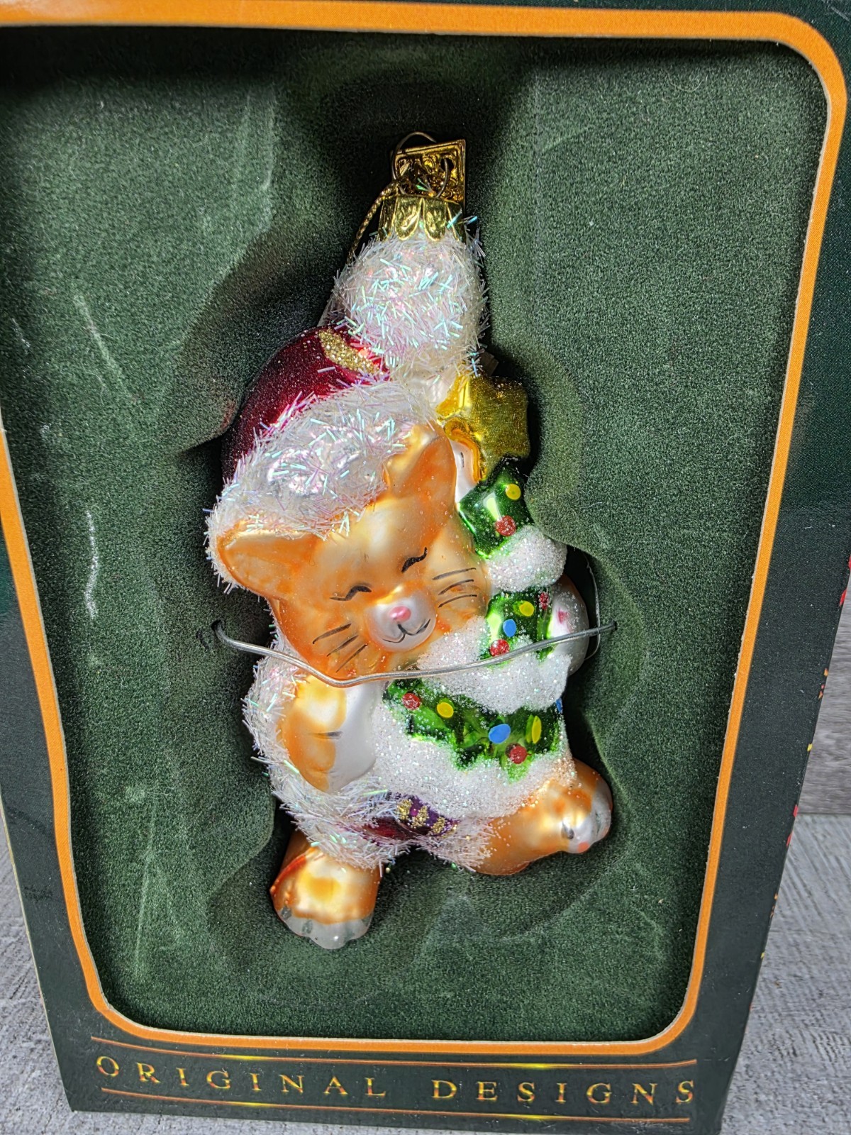Margaret Cobane Kitty Kitten Cat Christmas Brown Blown Glass Ornament In Box b42