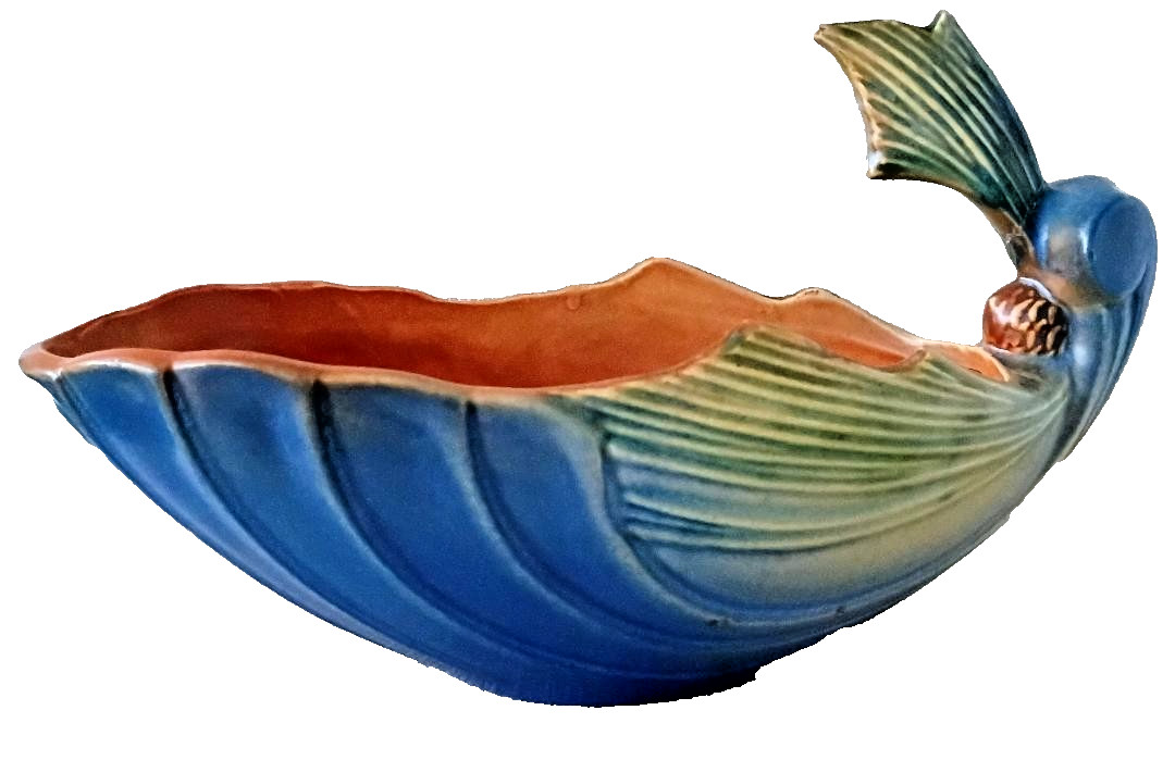 VTG ROSEVILLE POTTERY BLUE PINE CONE MODERN ASYMMETRICAL BOWL #427-8 AS -IS