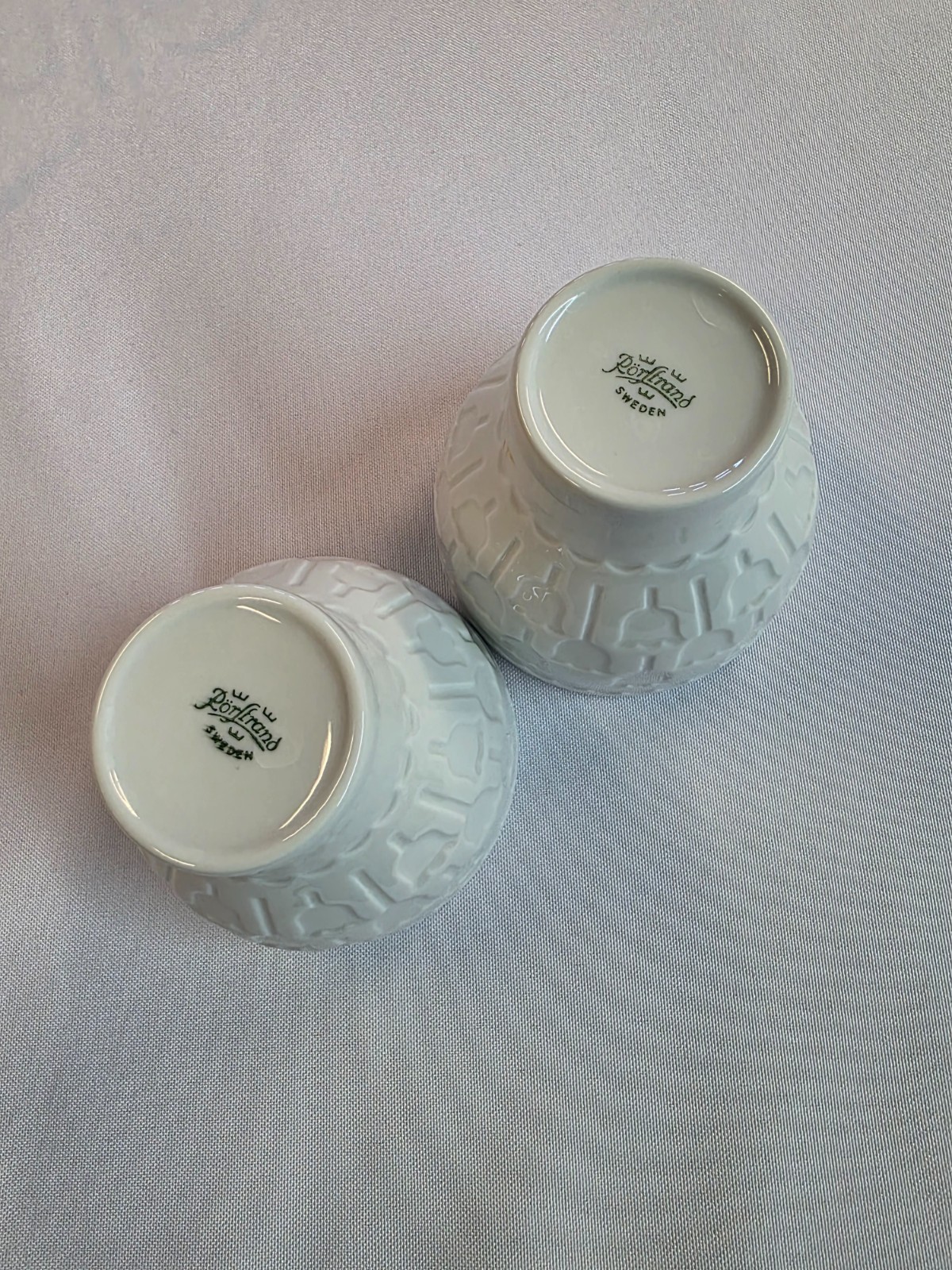 Rorstrand SWEDEN 3″ Tealight Votive Holder Vase White Porcelain Tulips Set of 2
