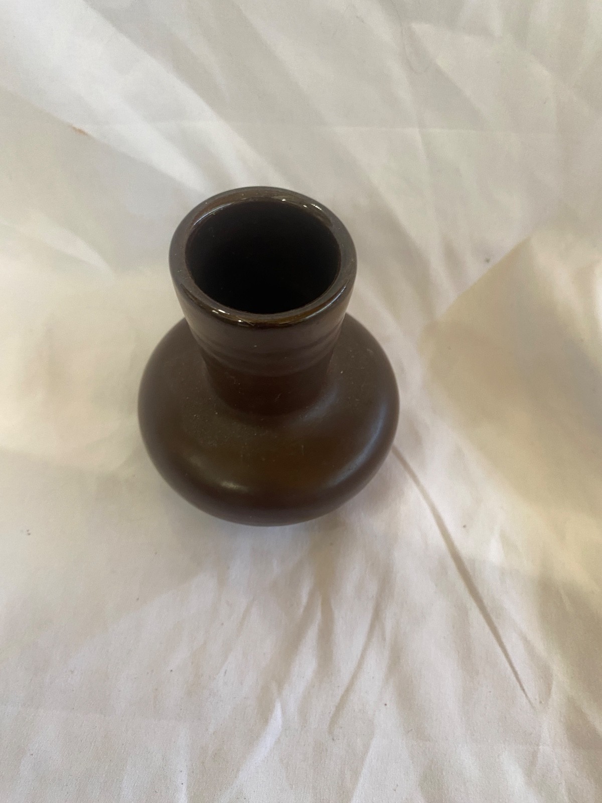 Vintage Bud Vase Clay Brown Glaze Fluted Neck Heavy 4×4 Unsigned Unique