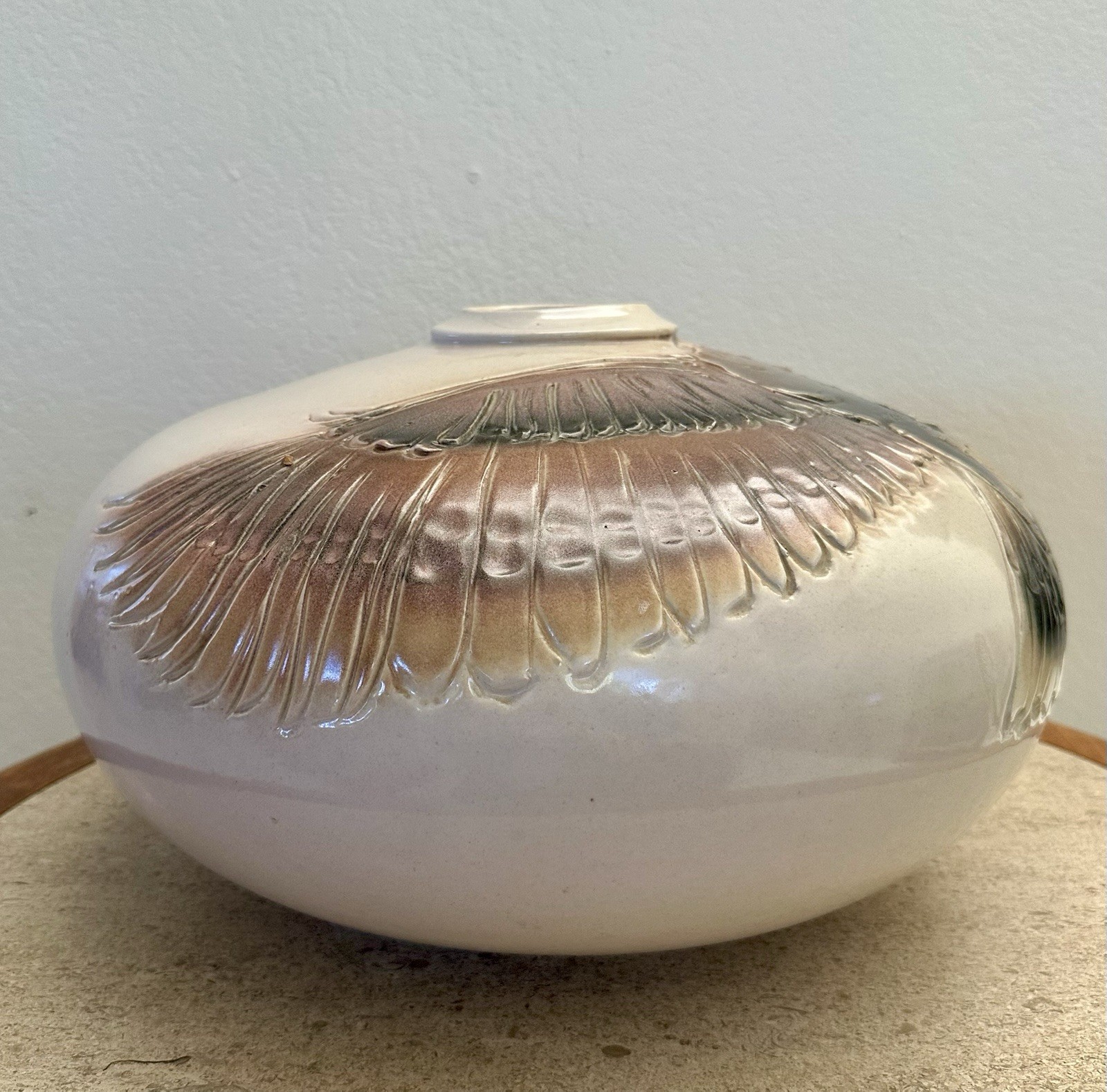 Studio Ceramic Pottery “Golden Eagle” Large Art Vessel Signed 14”D Wildlife Bird