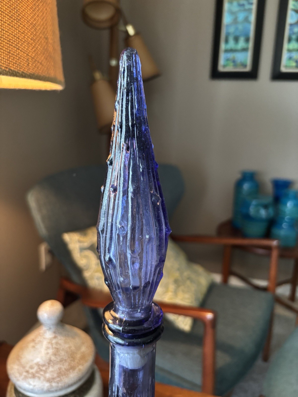 Rare Empoli Purple Periwinkle Wax Drip Genie Bottle with Original Glass Stopper