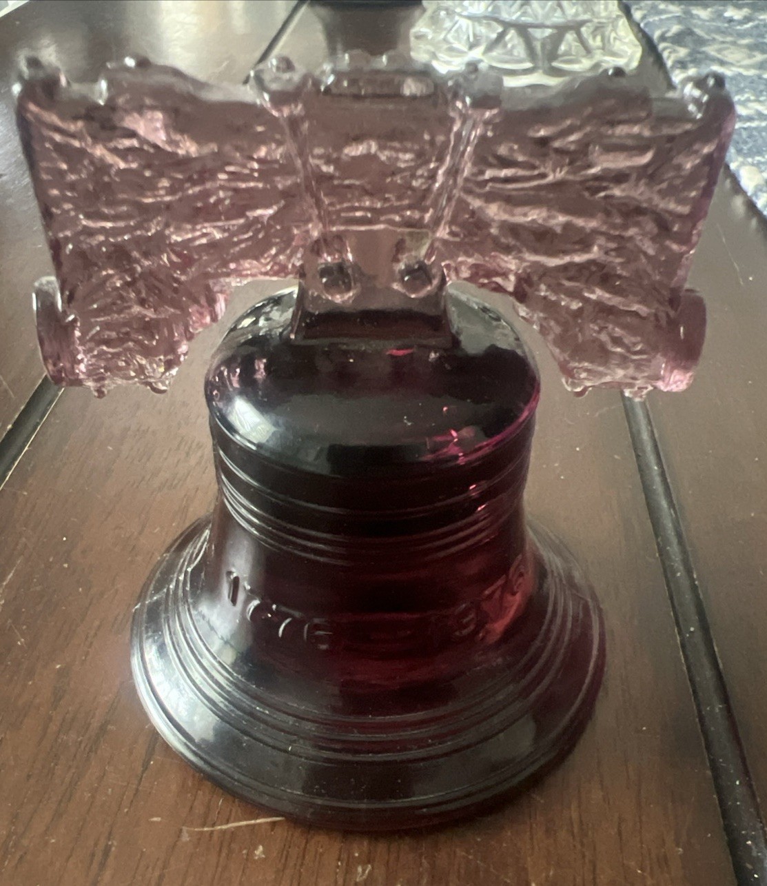 Mosser Bicentennial LIBERTY BELL Amethyst Glass Paperweight VTG