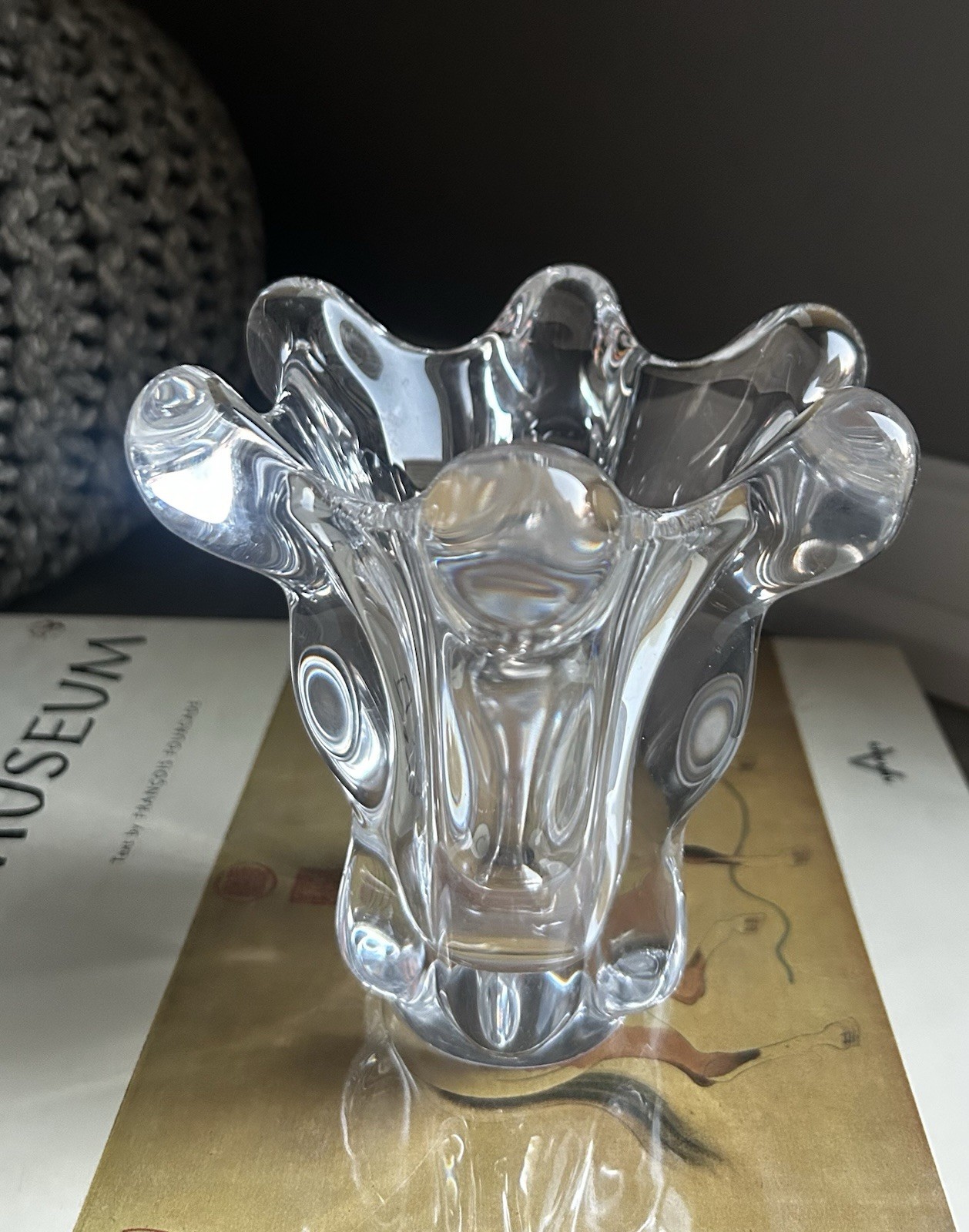 Stunning Vintage 1950s Art Vannes France Clear Crystal Cascade Vase 6”x6”