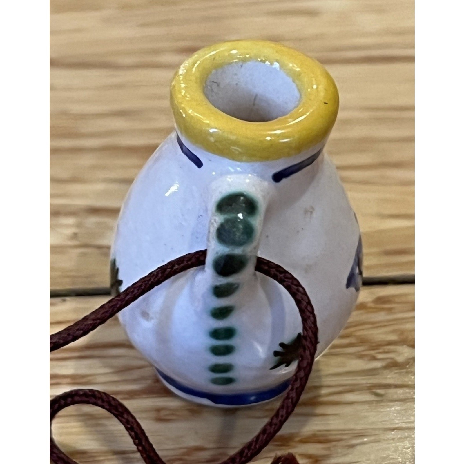 VTG Mini Ceramic Hand Painted Vase 1 Handle Floral Ornament 1.5”
