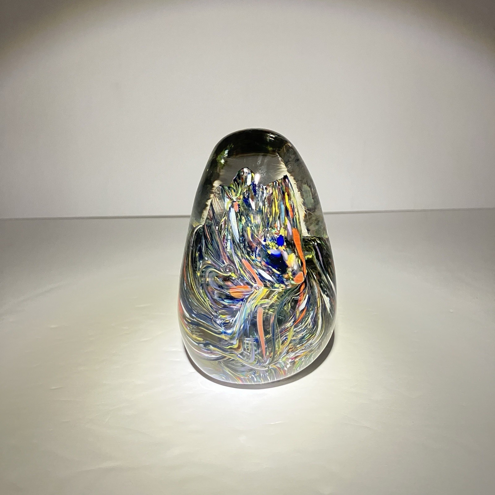 Hand Blown Studio Art Glass Paperweight Freeform Sculpture Ribbon Swirl 3.75”