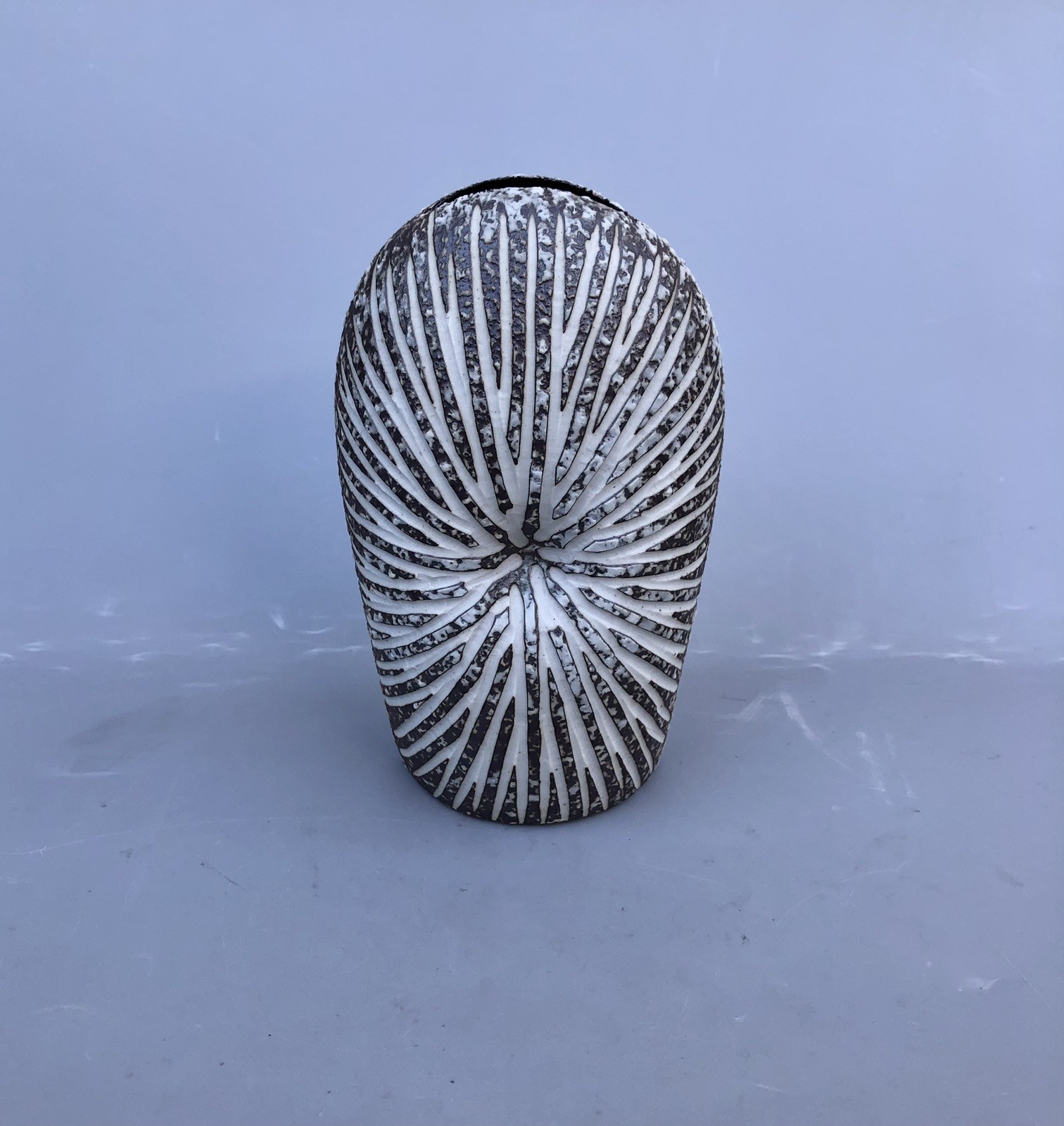 Thai MCM Style Incised Starburst Small Pottery Bud Vase