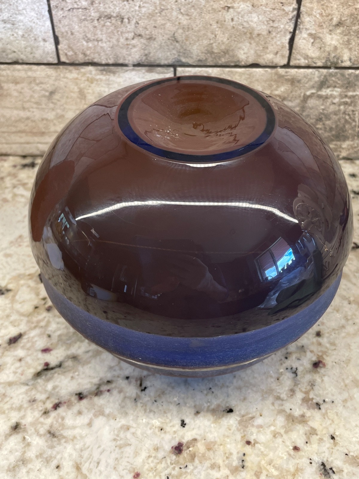 VTG Studio Art Glass Beehive Vase Blue Amber Sandblasted Etched 6.25×8″ ~ 5.75LB