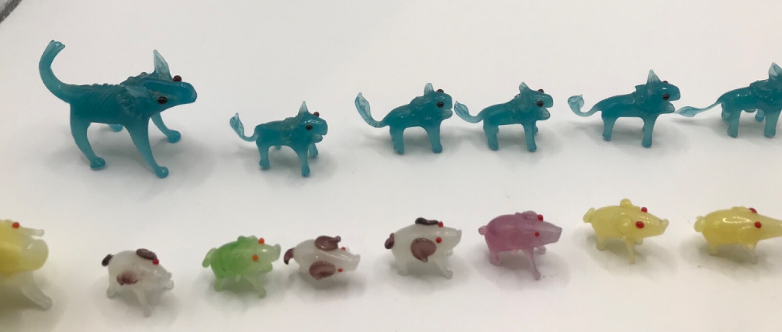 Glass Blown Handmade Multi Color Miniature Camels, Wolverines, and Pigs
