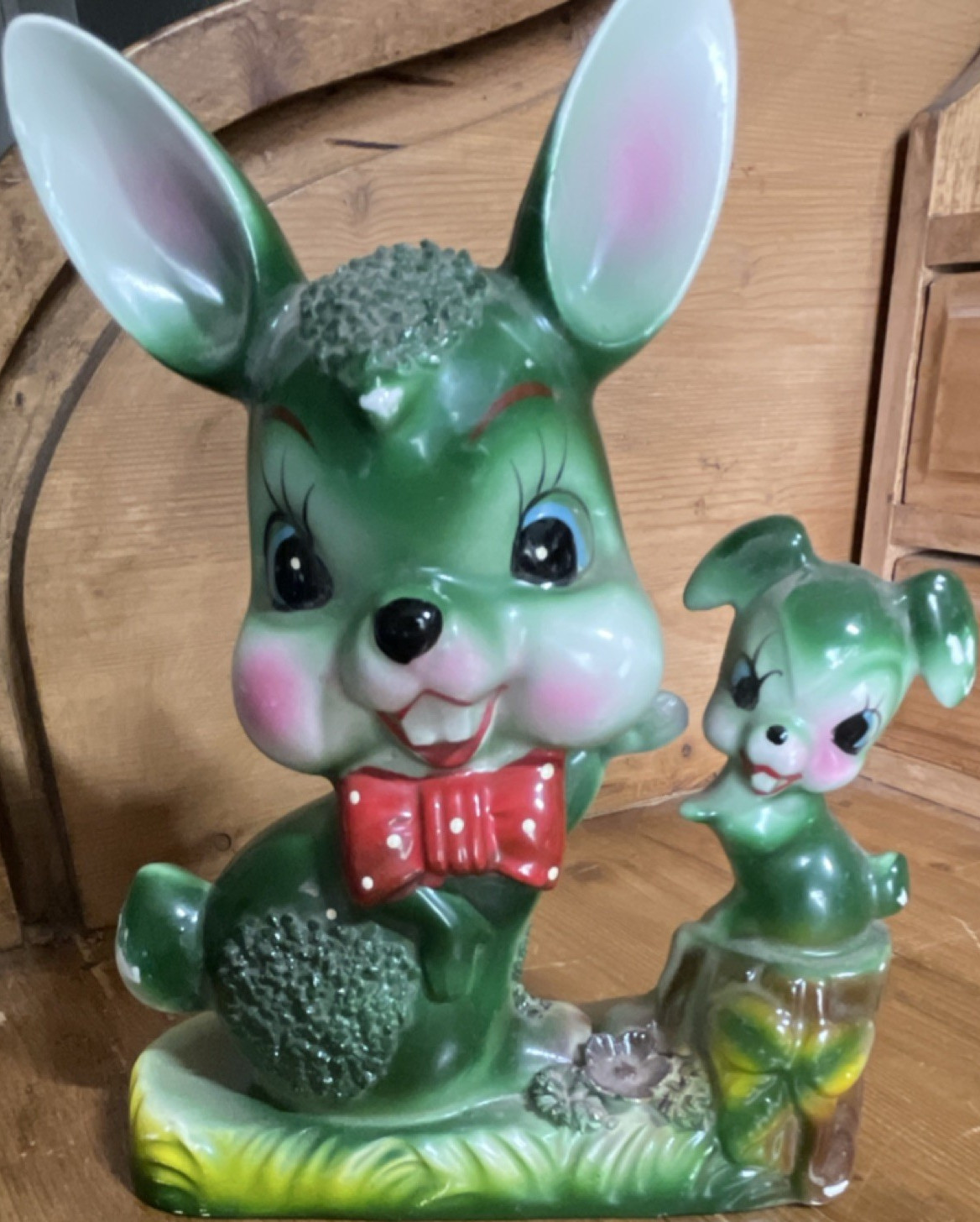 Anthropomorphic Arnart Creations Japan Kitschy Green Rabbit Figurine Glossy