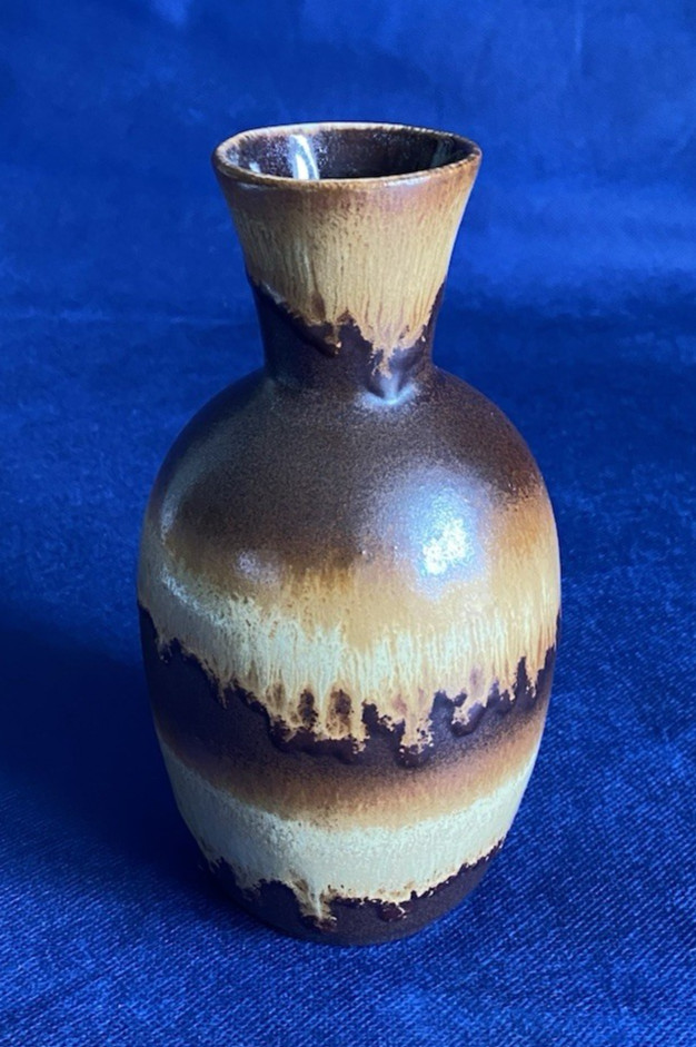 West Germany Vintage Fat Lava Vase Jug 7″ Tall Brown & Tans Thick Drips 83-17