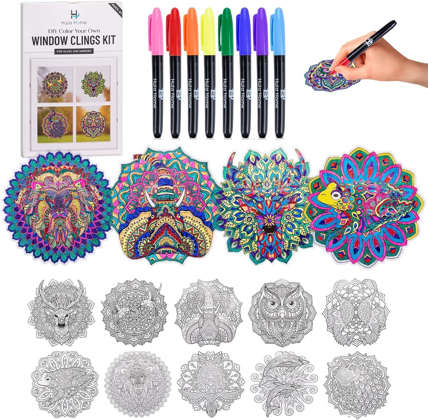 Complete 10-Piece Animal Stained Glass Art Kit with Markers for Kids & Adults