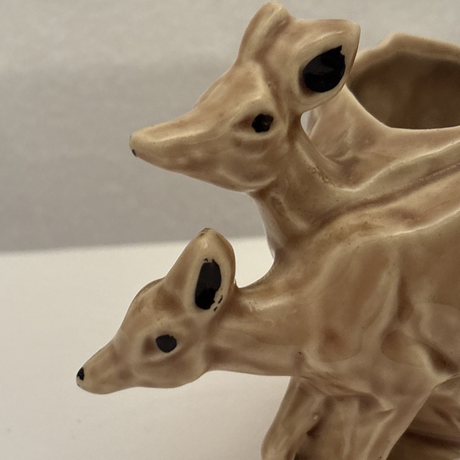 Vintage McCoy Pottery Deer & Fawn Woodland Beige/Brown Glaze Ceramic 4” Planter