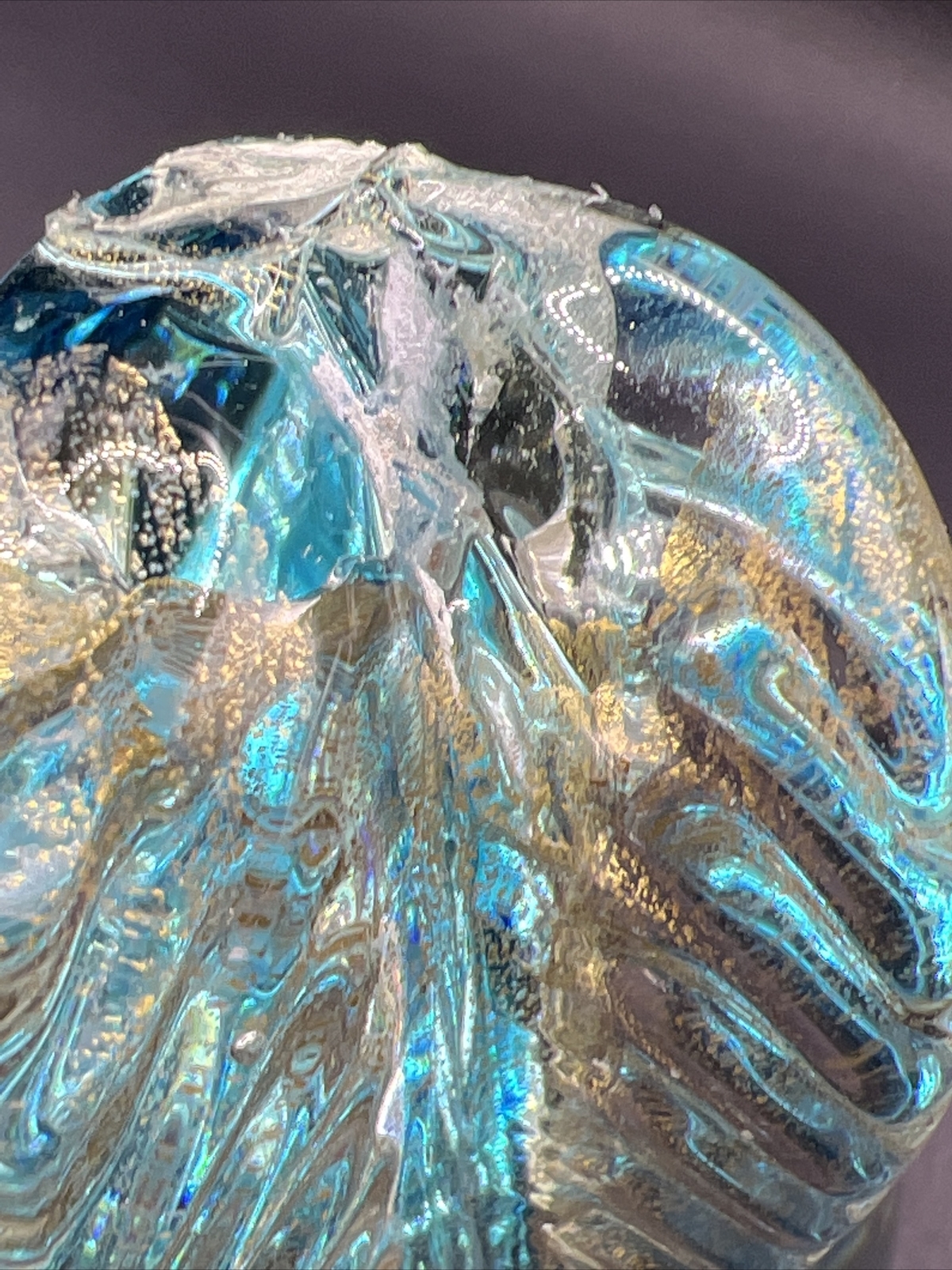 Vtg Chalet Canada Art Glass Blue Gold Clear MCM Paperweight Pear PLEASE READ