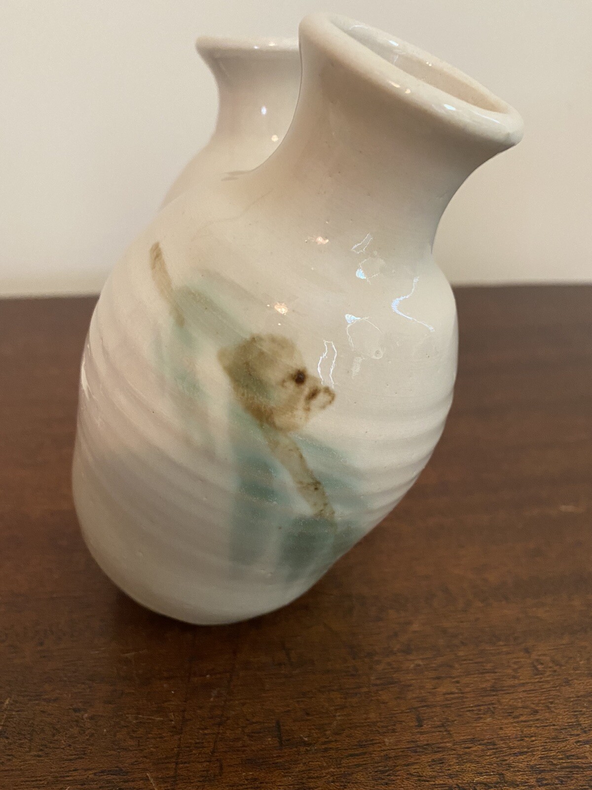 Pottery Double Vase: Friendship Vase “Lean on Me…” Pinecone glazed signed