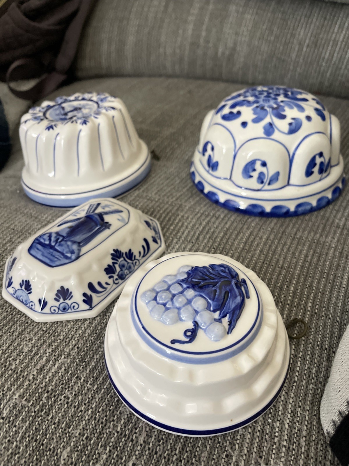 Vintage Delft Blue Ceramic Wall Mold Set Hand Painted Floral Windmill Holland