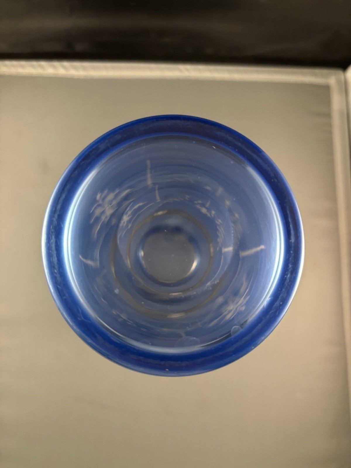 Thomas G HAWKES Wheel Cut Blown Glass Blue Vase W/Silver Overlay 12”H
