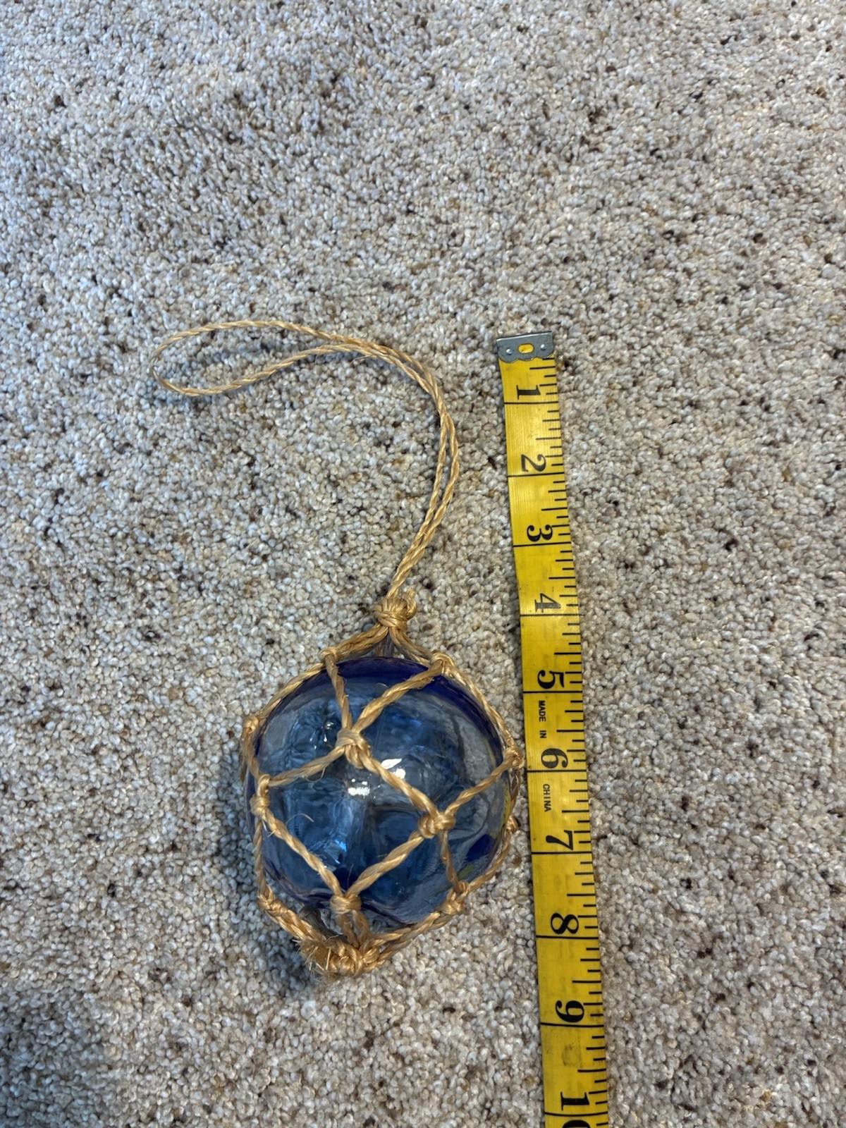 Blue Clear Glass Decorative Ball with Twine Netting, Approx. 4 Inch Diameter