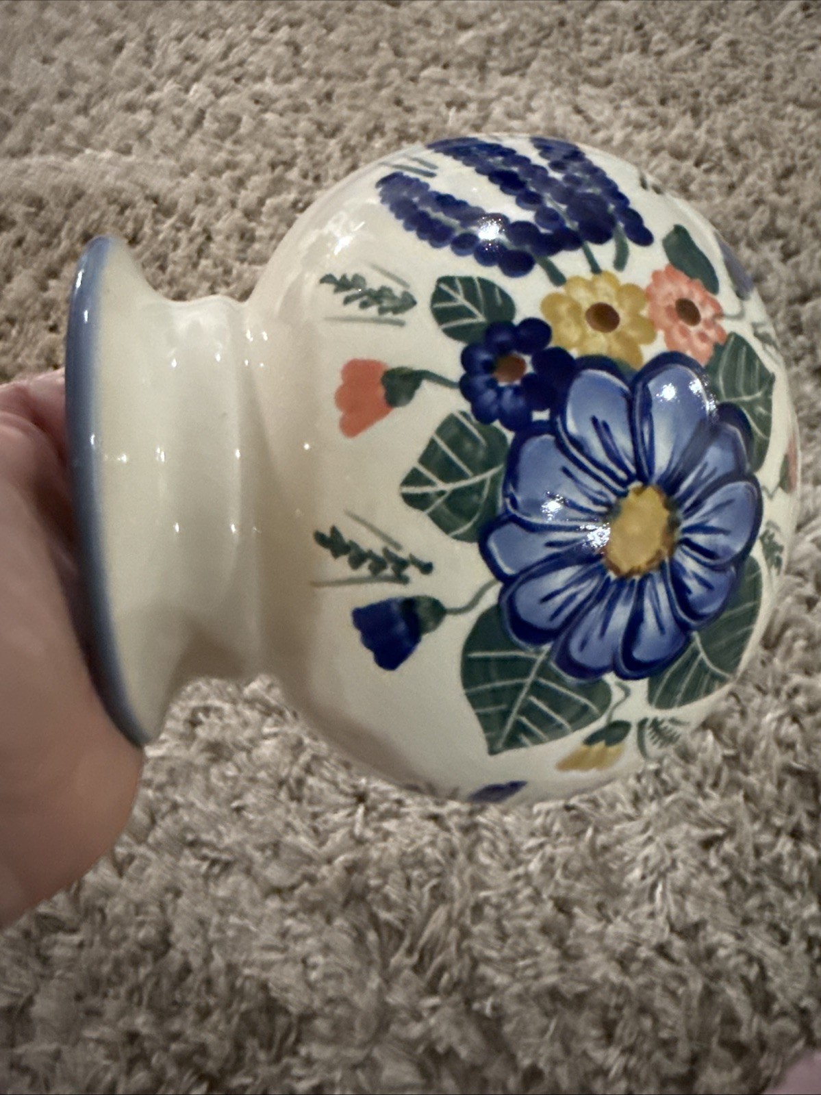 UNIKAT Handcrafted Polish Pottery Blue Flowers Vase Signed Marked Beautiful!!!
