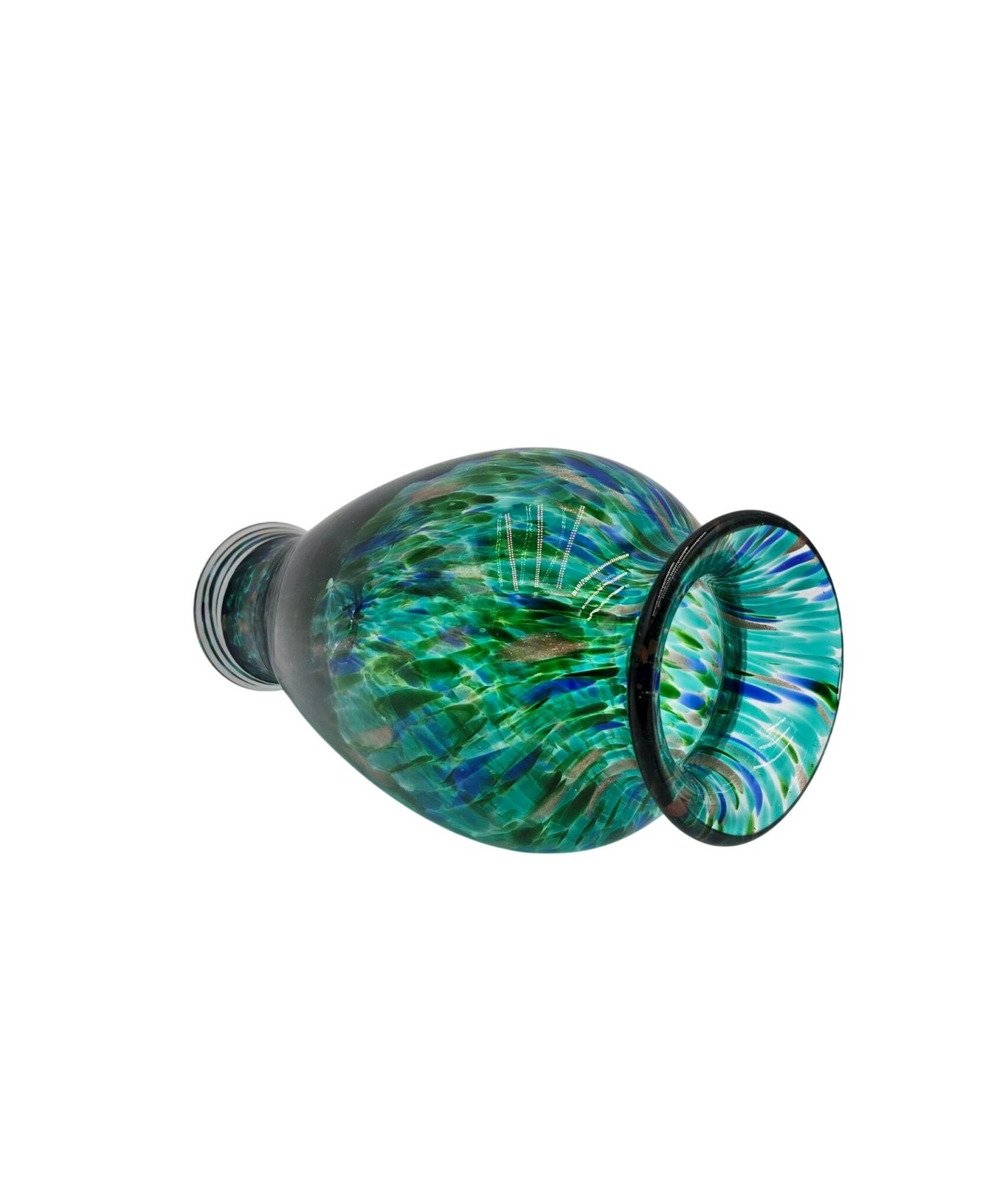Gorgeous Hand-Blown Turquoise Glass Vase 11.8″ Tall Wide Mouth Bud Vase