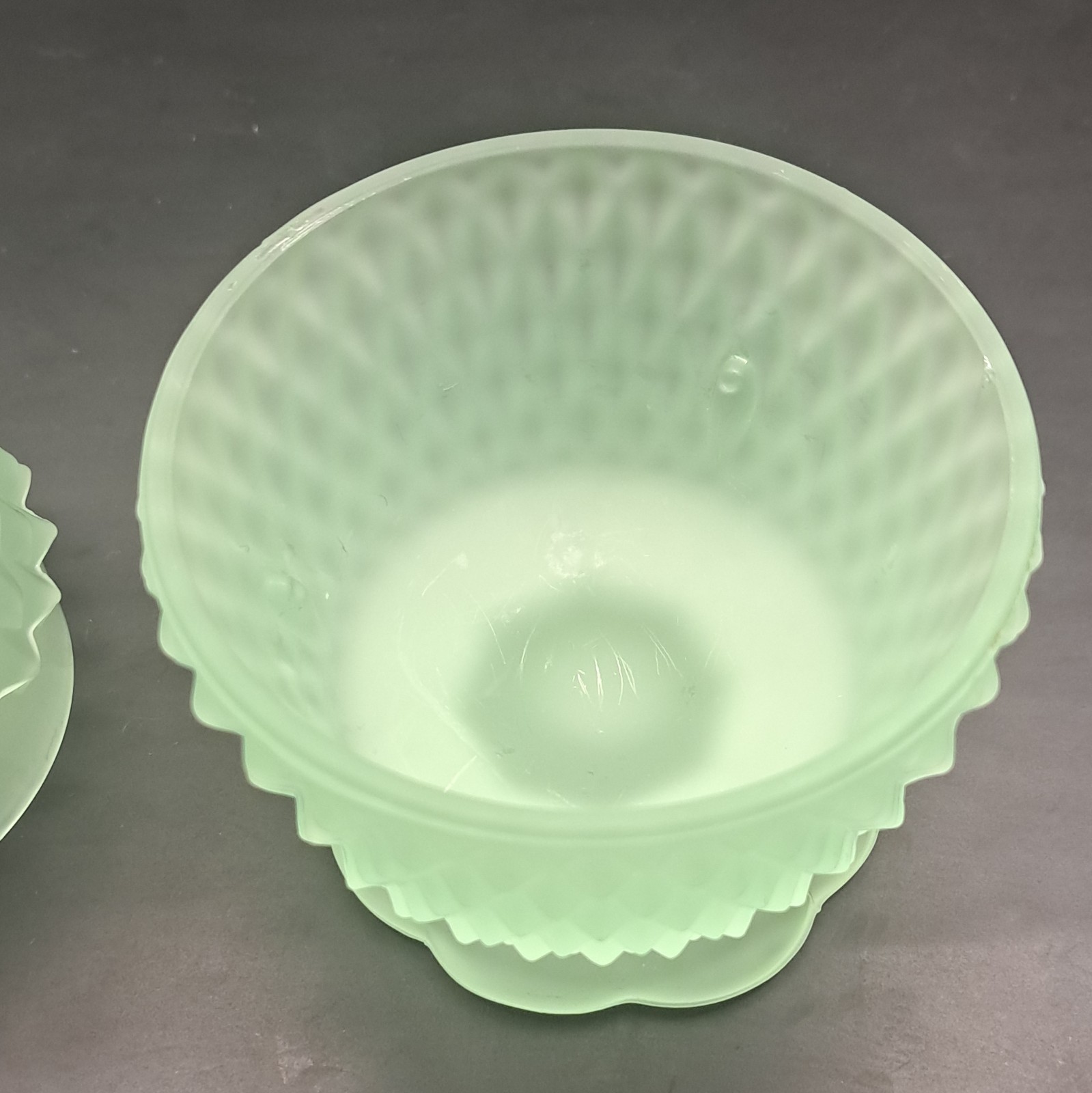 Fairy Lamp -Vintage Indiana Glass Frosted Green Diamond Point Patten