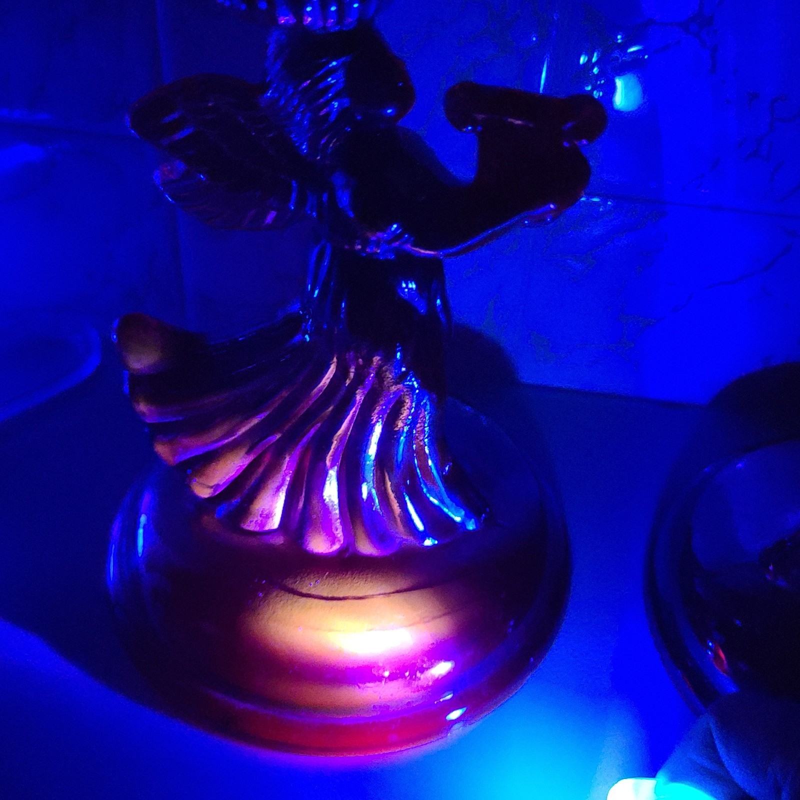 Pair Of Red Carnival Glass Angel Candle Holders Glows Orange Under Blacklight