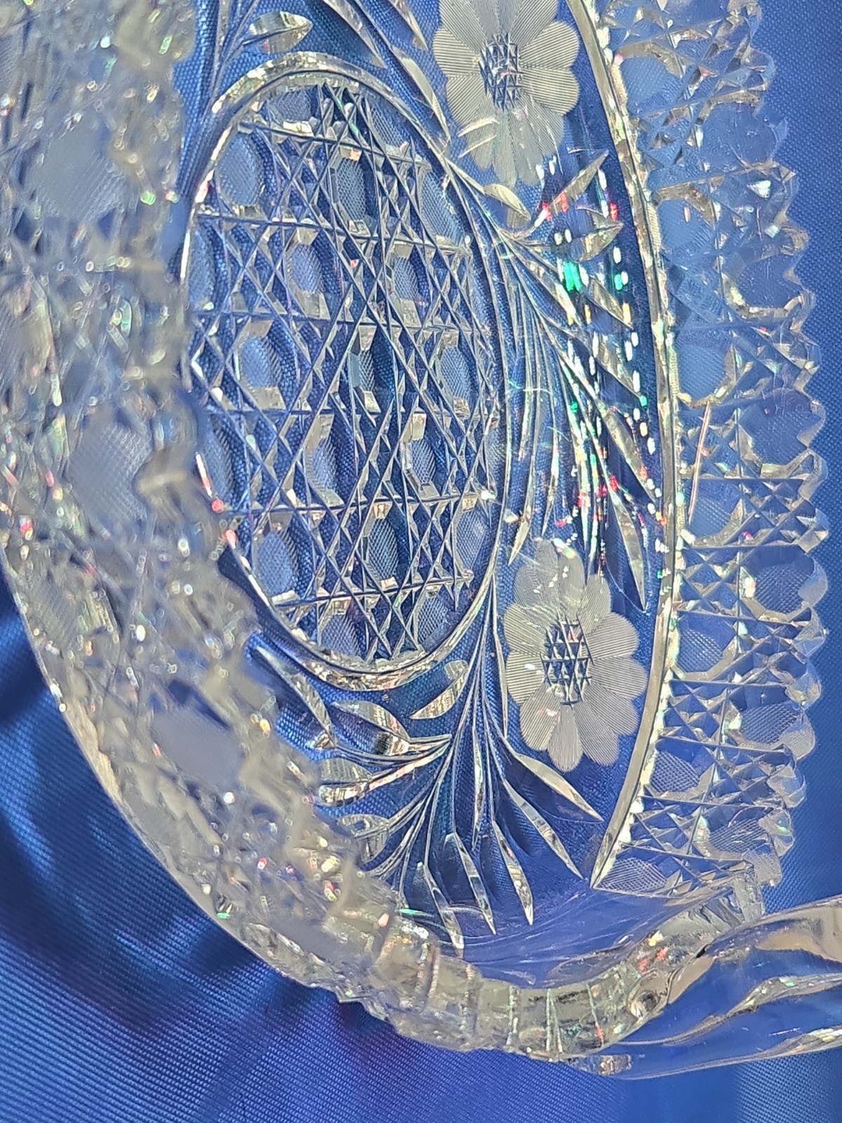Antique ABP Cut Glass Handled Basket Crystal Daisy Flower Geometric 1876-1916