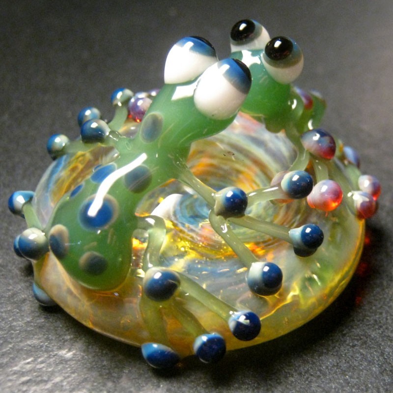 Boomwire Glass Double Frog mini paperweight lampwork figurine handmade figurine
