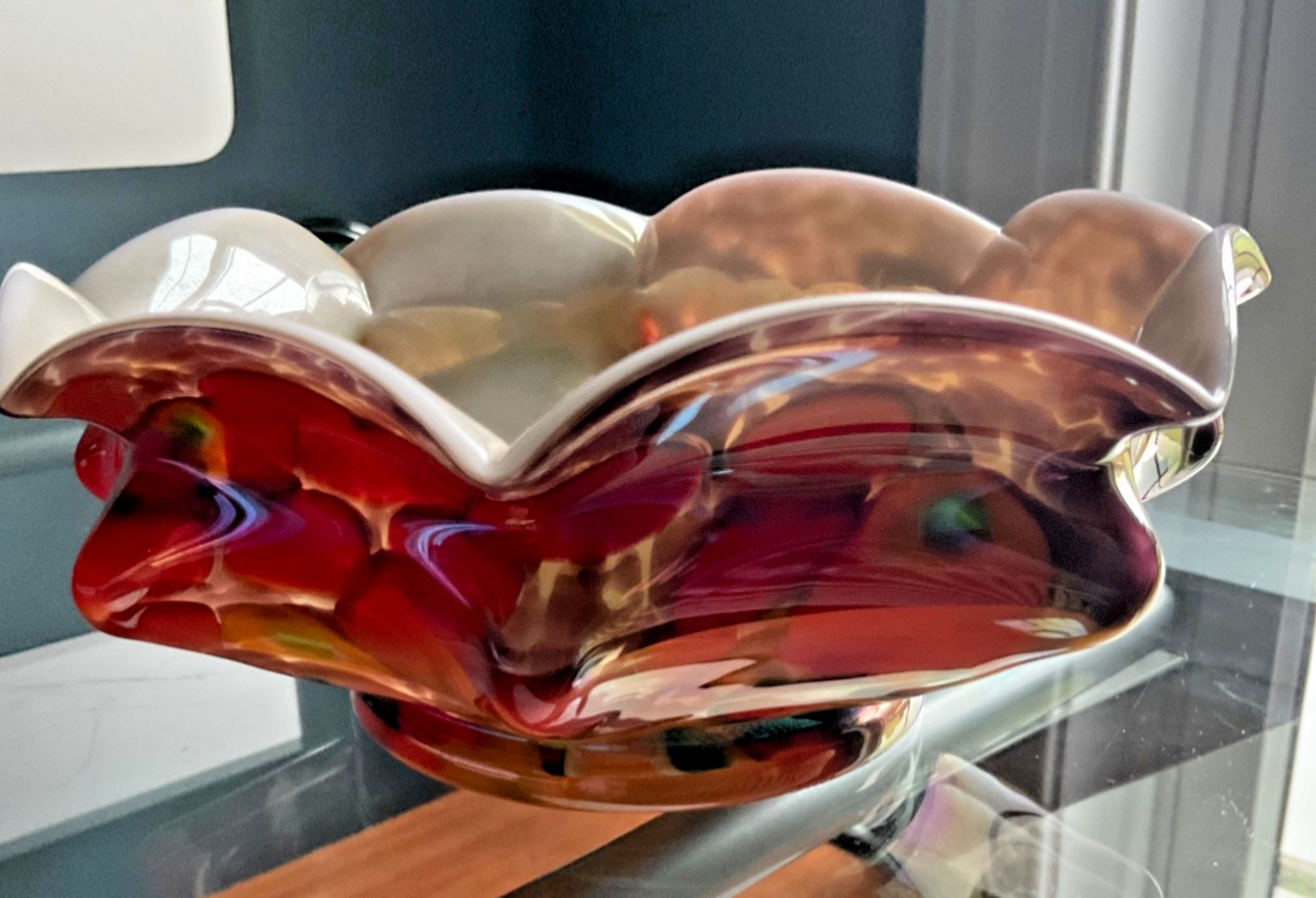 1925 Czech Rare Ernst Steinwald & Co Kralik Stunning Red Multi Colored bowl
