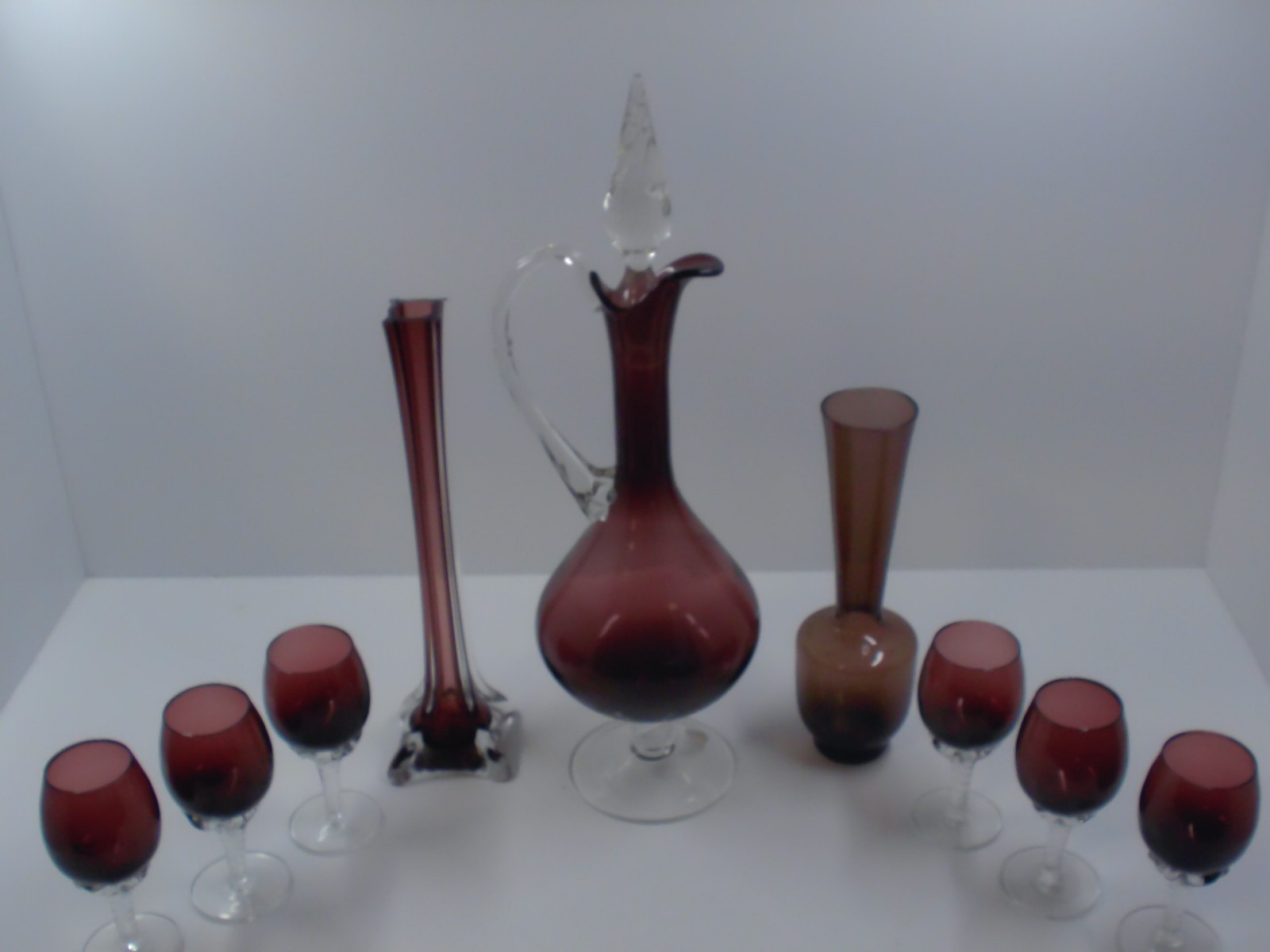 Vintage MCM Italy Empoli Amethyst Glass Decanter Flame Stopper NO CHIPS 14.5″